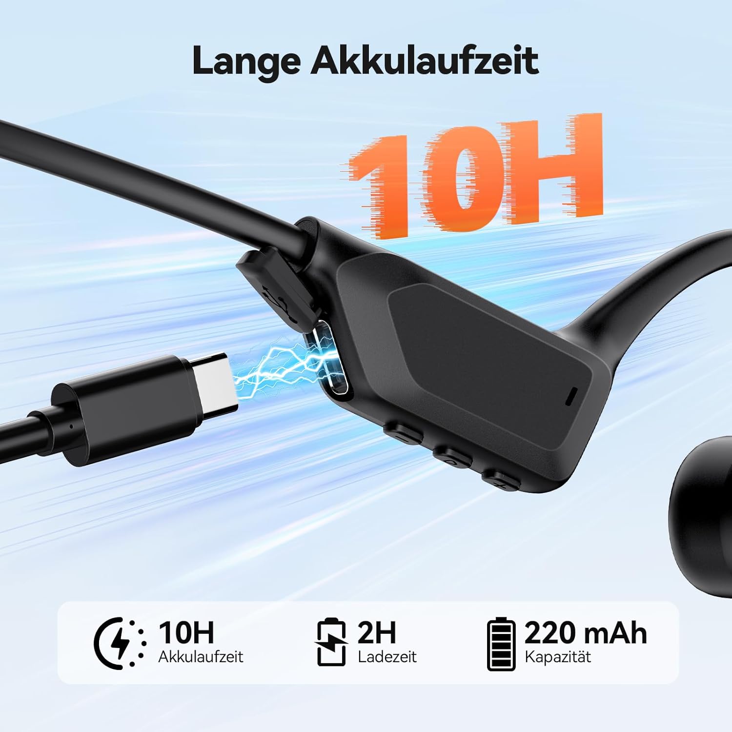 Detalle de TECKNET Knochenschall Kopfhörer Bluetooth – Open-Ear Bone Conduction mit 10 h Akku, IPX5, Mikrofon, Schwarz
