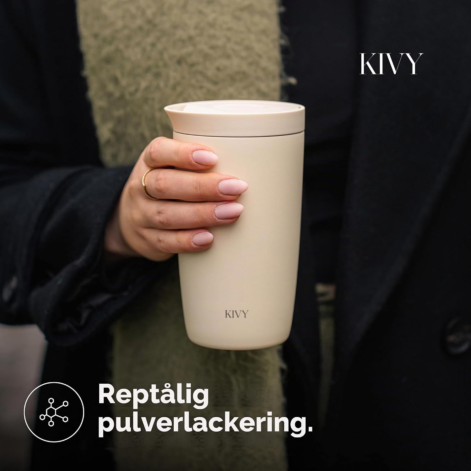 Detalle 2 de KIVY isolerad kaffekopp i rostfritt stål, mörkröd, 12 oz