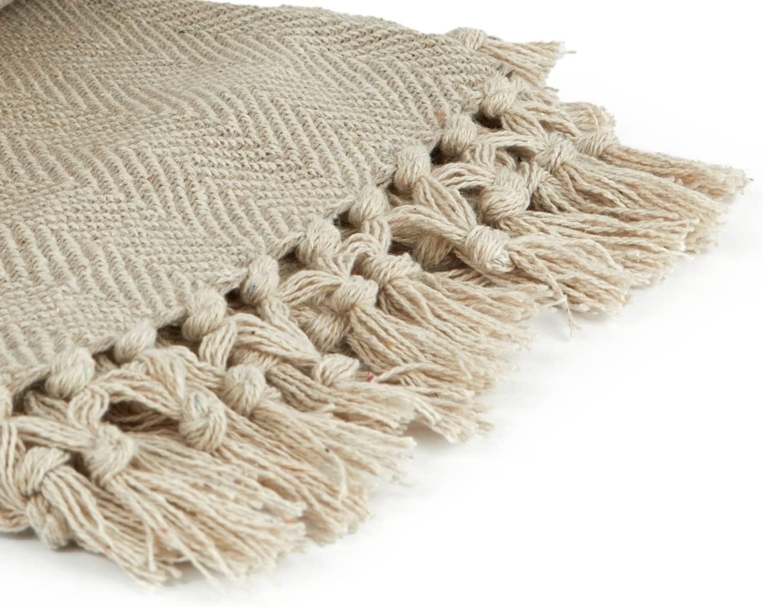 Detalle 2 de Emma Barclay Jodełka – narzuta z bawełny z recyklingu, naturalna, 178 × 254 cm