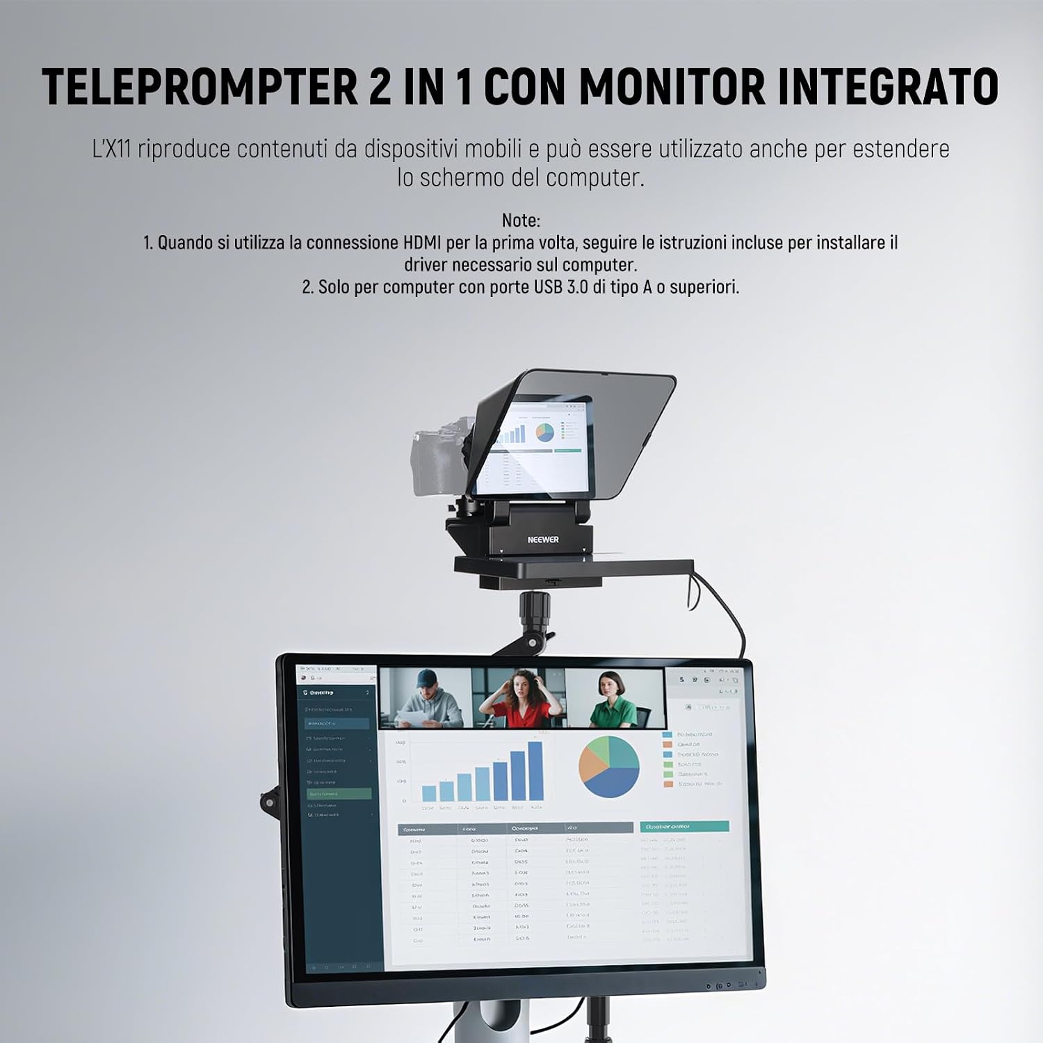 Detalle de NEEWER Teleprompter 2in1 11" con Monitor: promo-friendly companion per YouTube, Streaming e videoconferenze