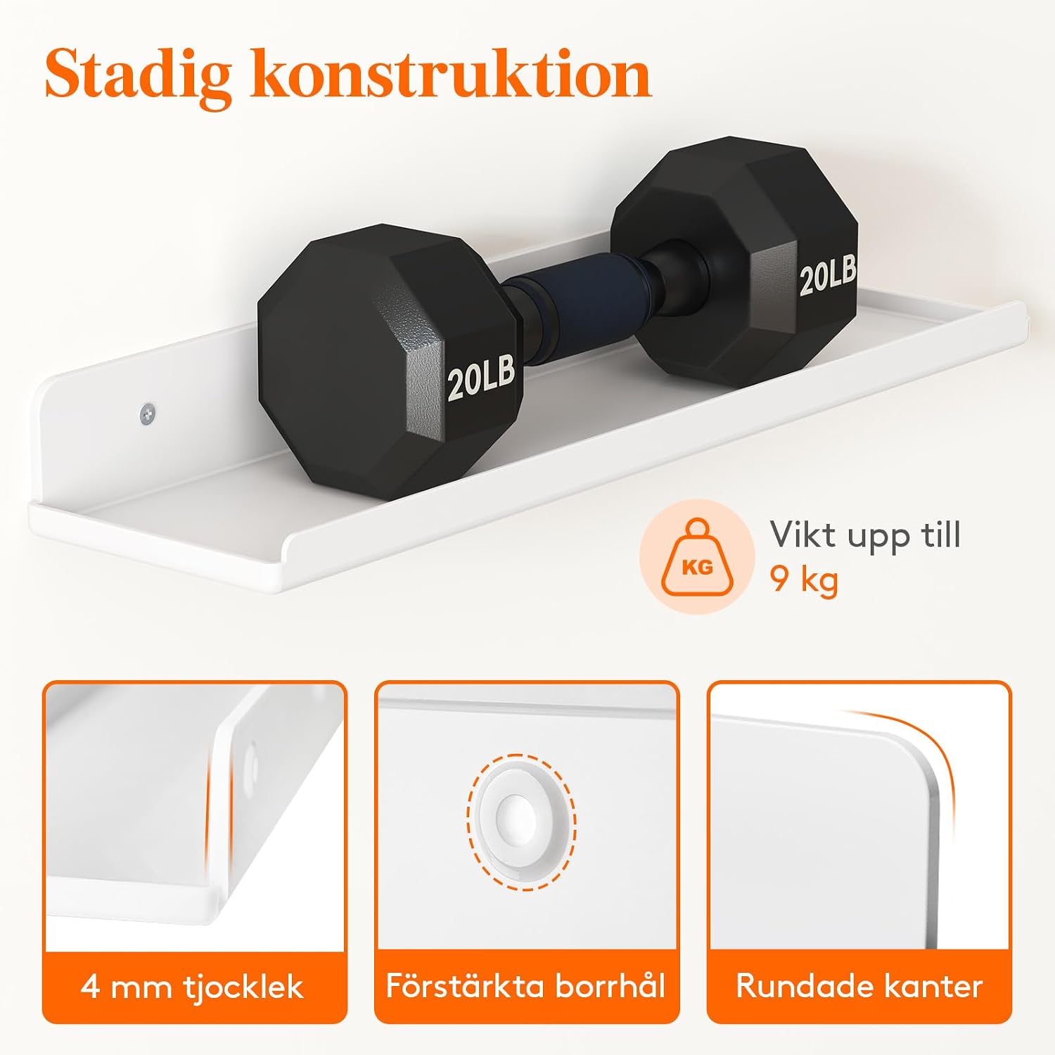 Detalle 2 de Lifewit 23119 svävande akrylhyllor, 6-pack, vita, 38,1 cm
