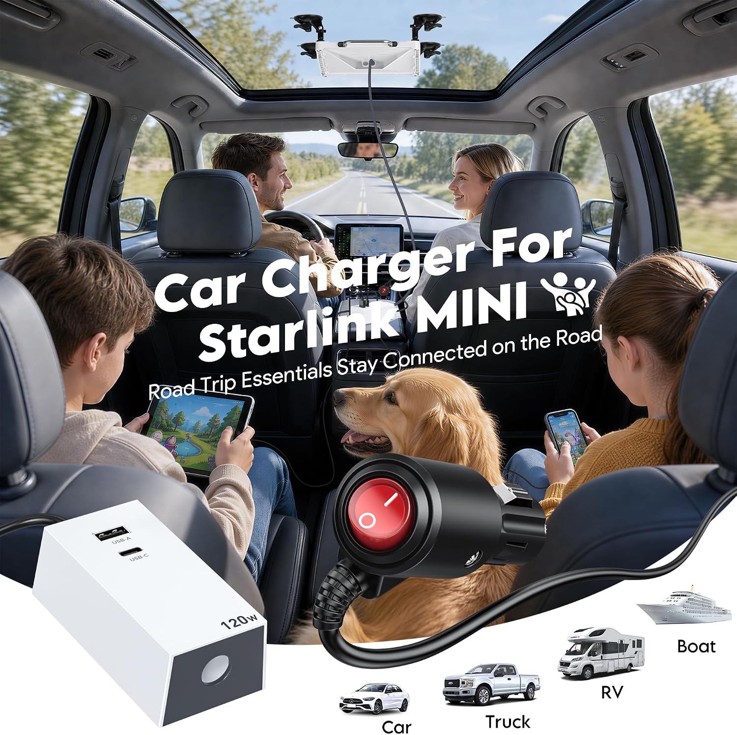 Detalle de XLTTYWL EP-SK0163 12V Car Adapter for Starlink Mini, 120W with USB-C PD