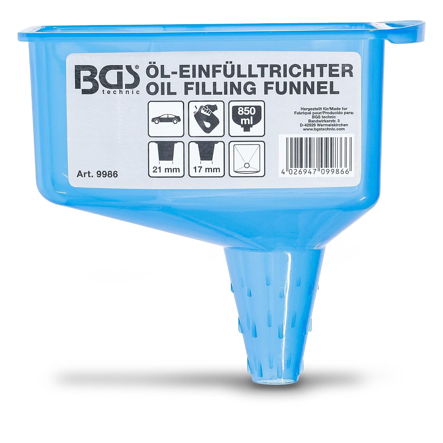 Detalle 2 de BGS 9986 Öl-Einfülltrichter mit 850-ml-Reservoir (PP) – Stutzen 27/23 mm
