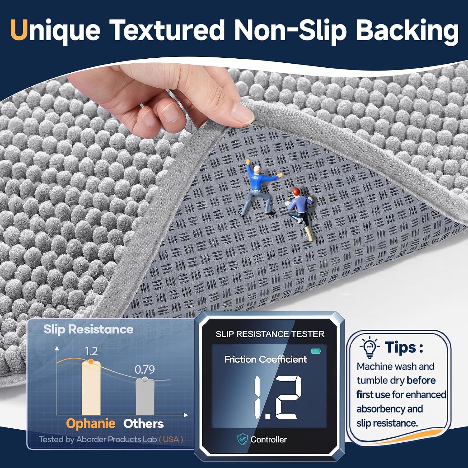 Detalle 2 de Ophanie 30 x 20 Chenille Bath Mat, Gray, Machine Washable