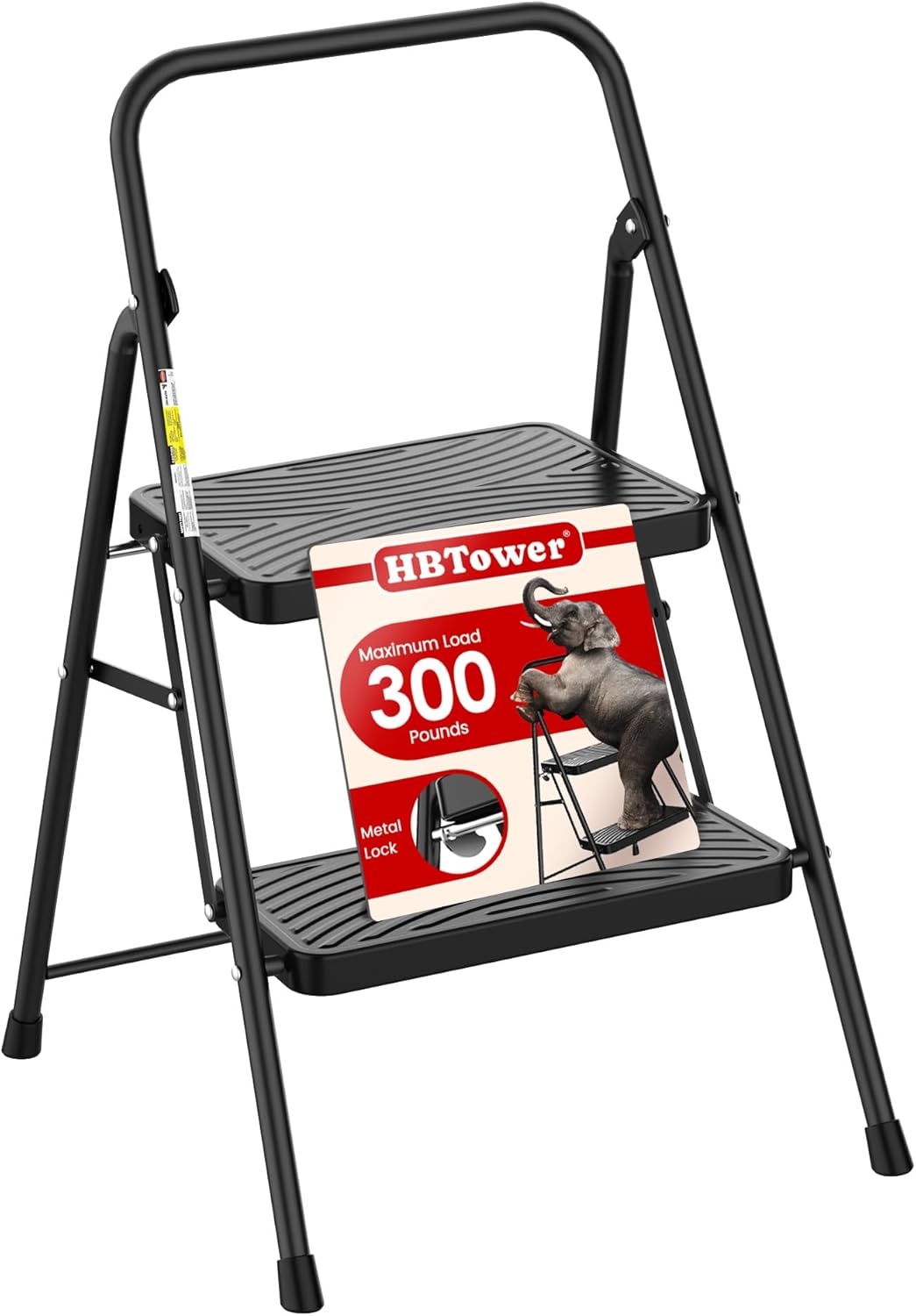 Detalle de HBTower 2-Step Ladder with Wide Anti-Slip Pedals, Folding Steel Frame