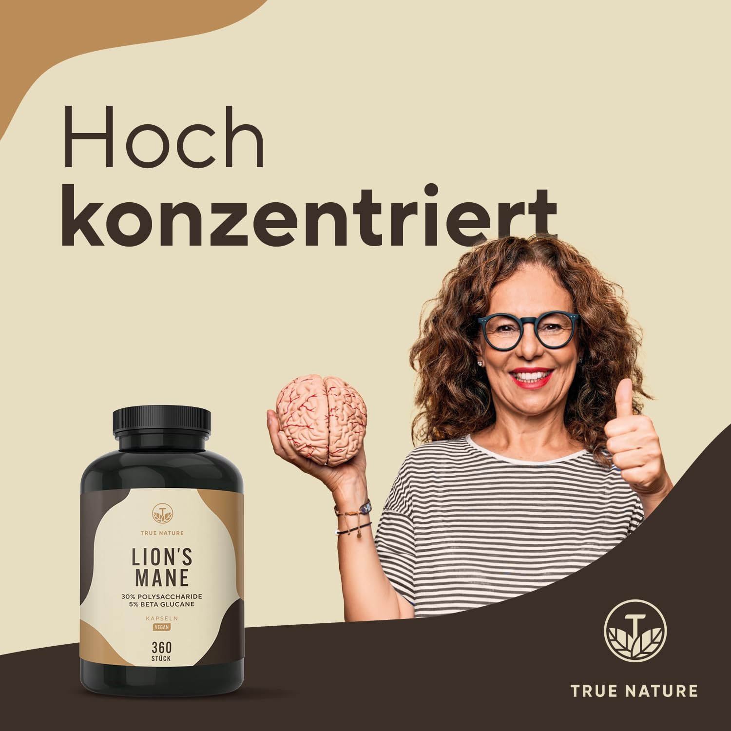 Detalle de Lions Mane 360 Kapseln – 2000 mg pro Tag, 30:1 Extrakt, vegan, laborgeprüft