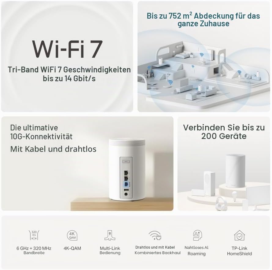 Thumbnail 2 de TP-Link Deco BE68 Mesh-WLAN Set (3er Pack) – WiFi 7 Tri-Band mit BE14000, 10G/2,5G/1G Ports