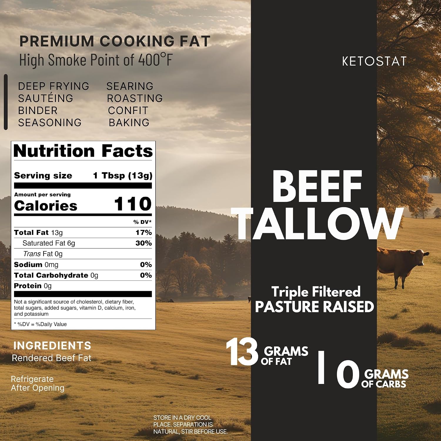 Detalle 2 de Ketostat Beef Tallow, 30 lb Rendered Cooking Fat for Frying and Baking