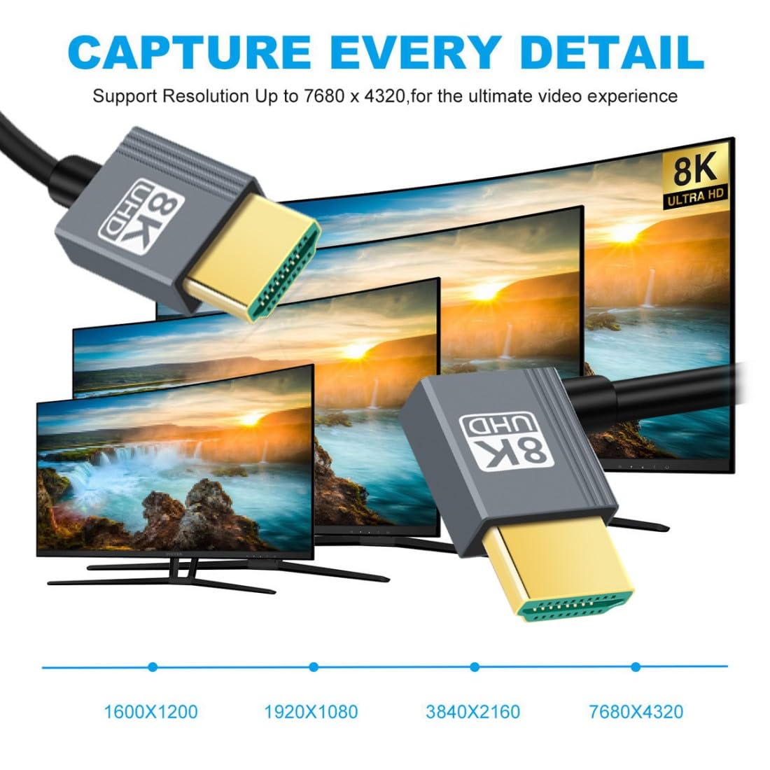 Detalle 2 de chenyang HDMI 2.1 Spiralkabel – 1,0 m, 90° links, 48 Gbit/s, goldkontakte