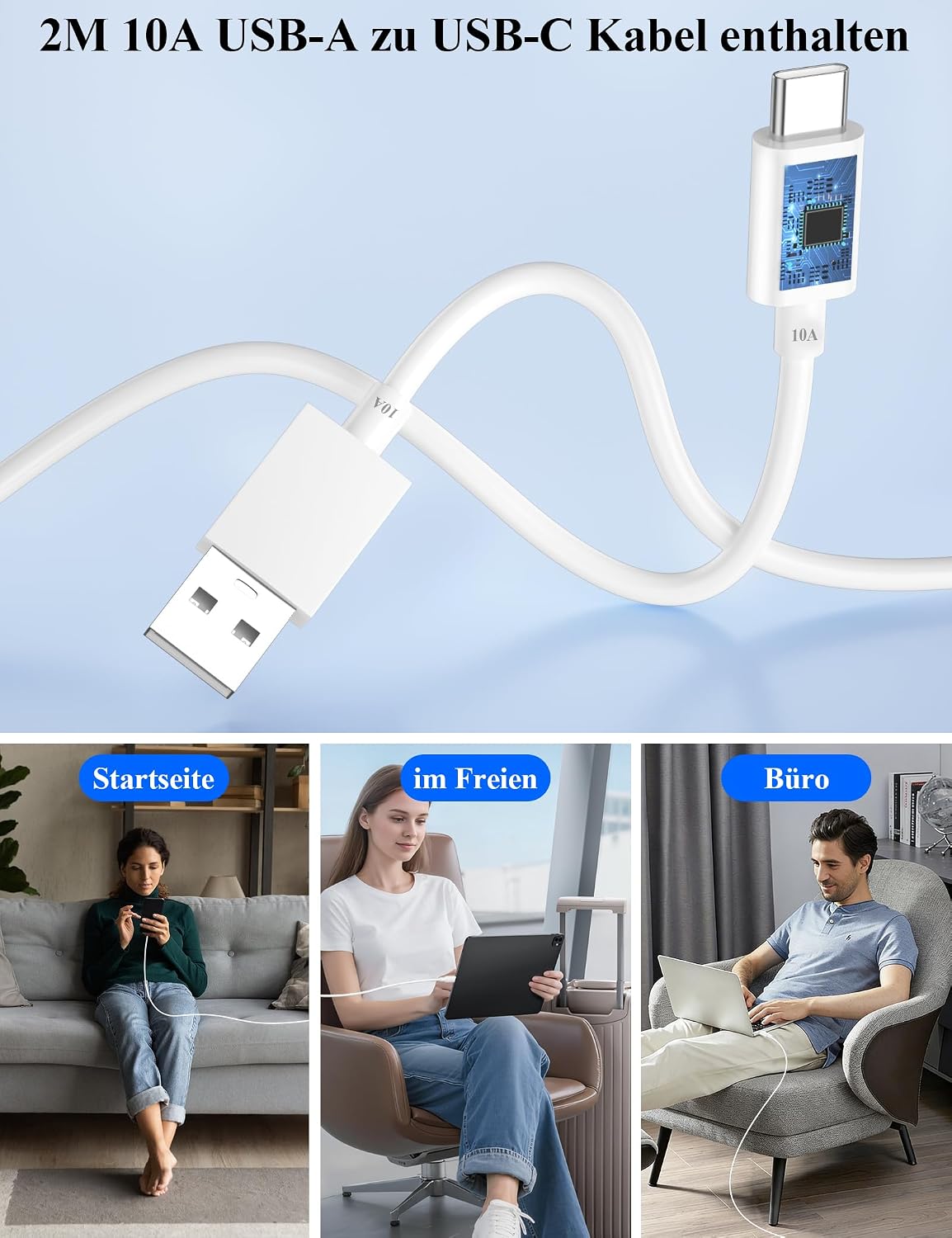 Thumbnail 2 de TOPAUX 120W 10A 2M SUPER-VOOC USB Ladegerät + USB-C Kabel für Oppo Find X9 Serie und Reno Pro Modelle