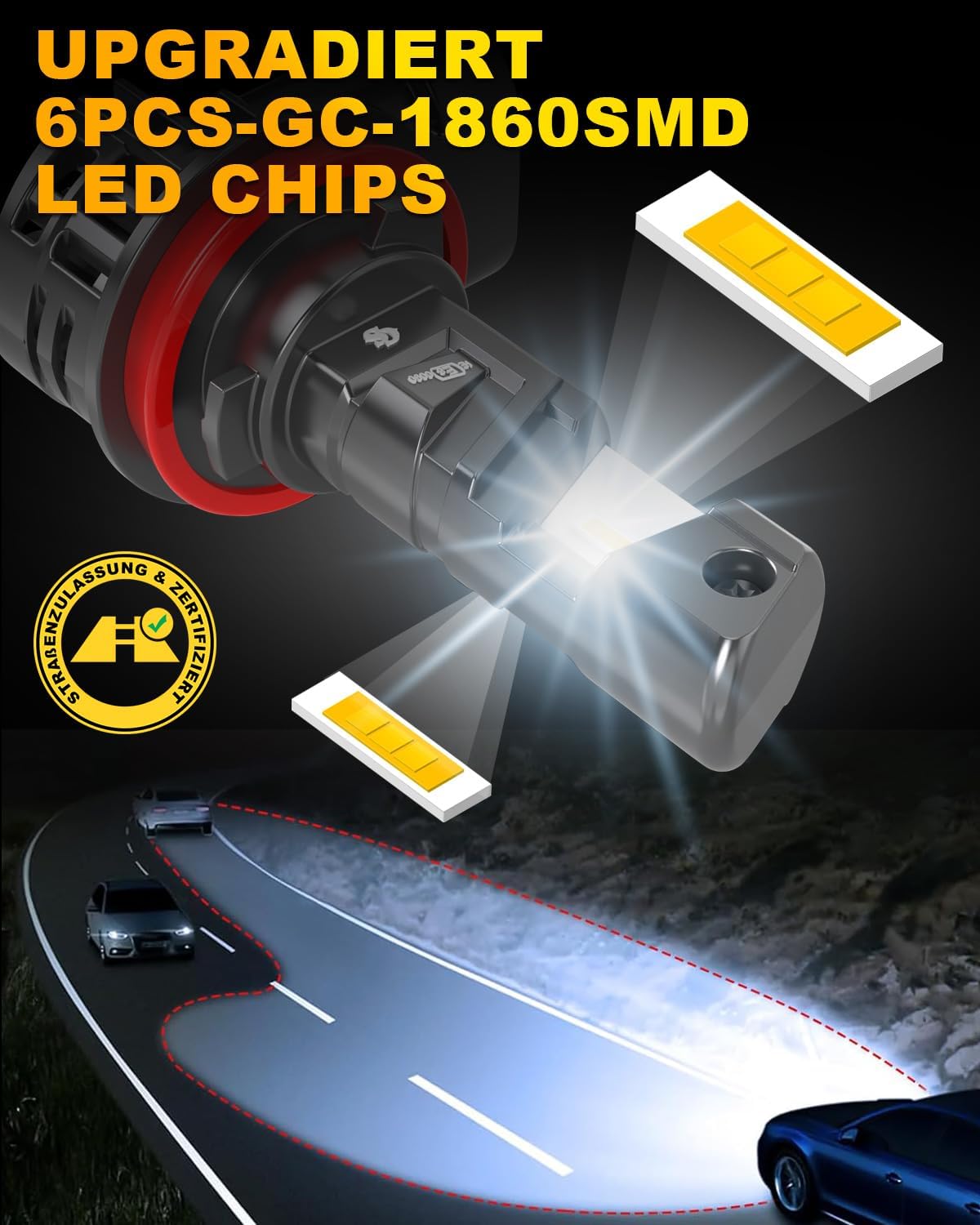 Thumbnail 2 de OUSHI H11 LED Scheinwerferlampe mit Straßenzulassung (UNECE R37, E‑Zeichen) – 5500K Weiß, für H8/H9, 2 Stück