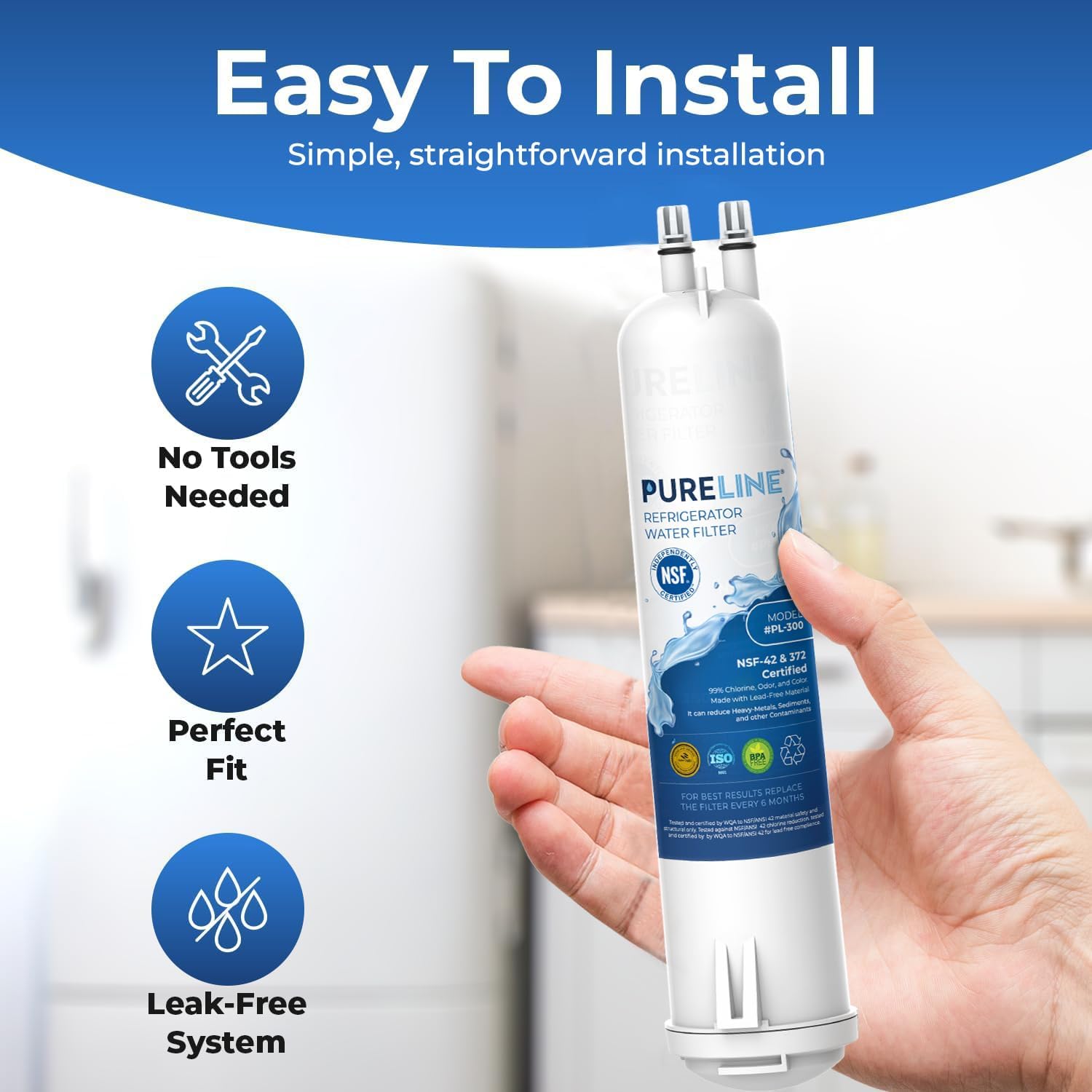 Detalle de PURELINE Replacement for Everydrop Filter 3 Refrigerator Water Filter, 3-Pack
