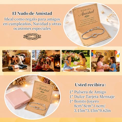 Detalle 2 de RAOPNHS: Set de 2 pulseras de nudo infinito con tarjeta y caja – regalo de amistad para mujer