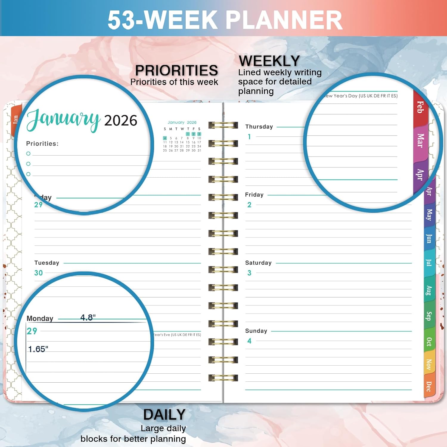 Thumbnail 5 de 2026 Planner Weekly Monthly 8.5x6.4 in