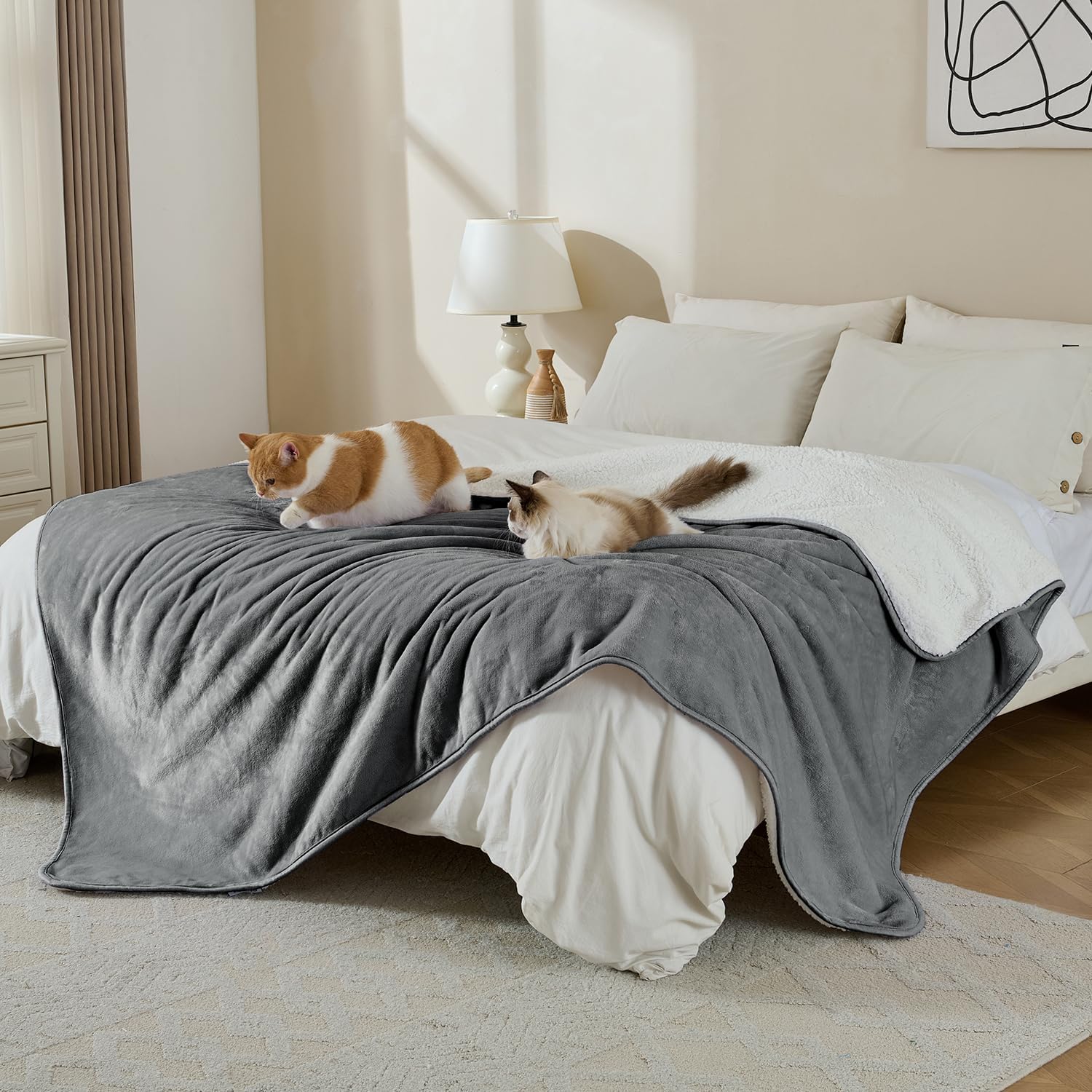 Detalle 2 de Yaning waterproof blanket (Grey, 152x203cm) for bed, sofa and pet messes