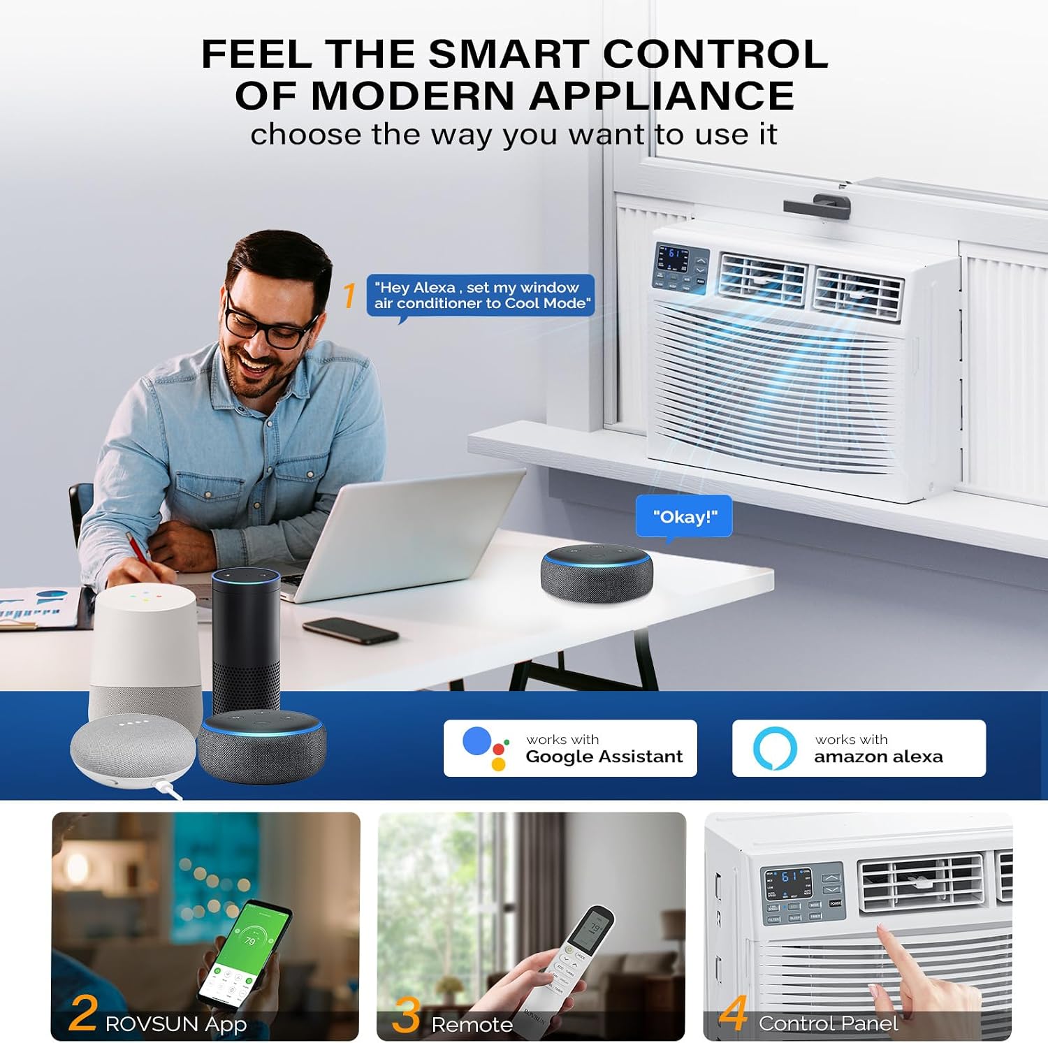 Detalle de ROVSUN Window AC & Heater-8K, 8,000 BTU, Wi-Fi and Voice Control