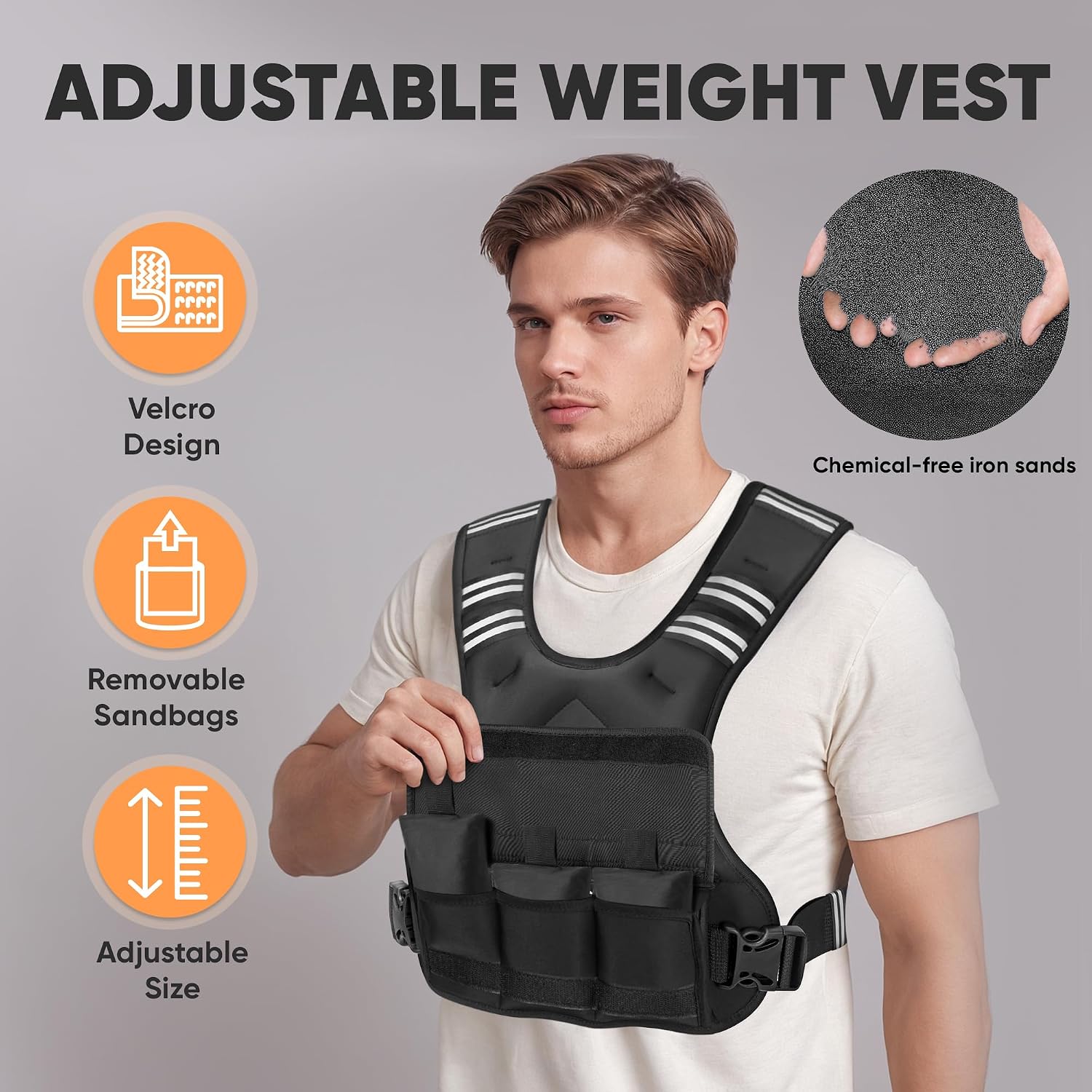 Detalle de APEXUP Adjustable Weighted Vest (4-10lb / 12-18lb / 20-32lb) with 6 Iron Sand Weights & Large Pocket