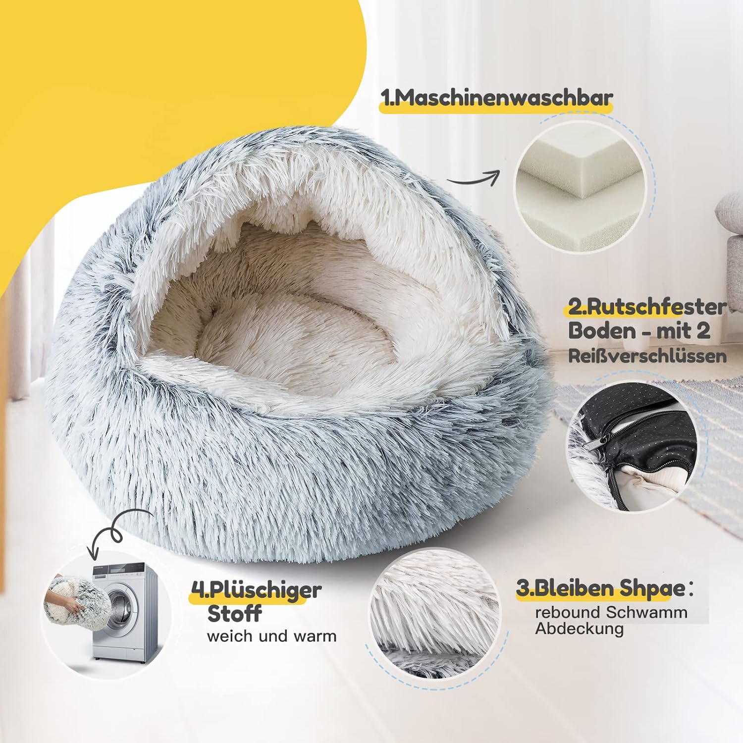 Thumbnail 1 de CATISM Katzenbett Flauschig – Katzenhöhle/Zeltbett halbgeschlossen, waschbare Katzendecke, 50 cm