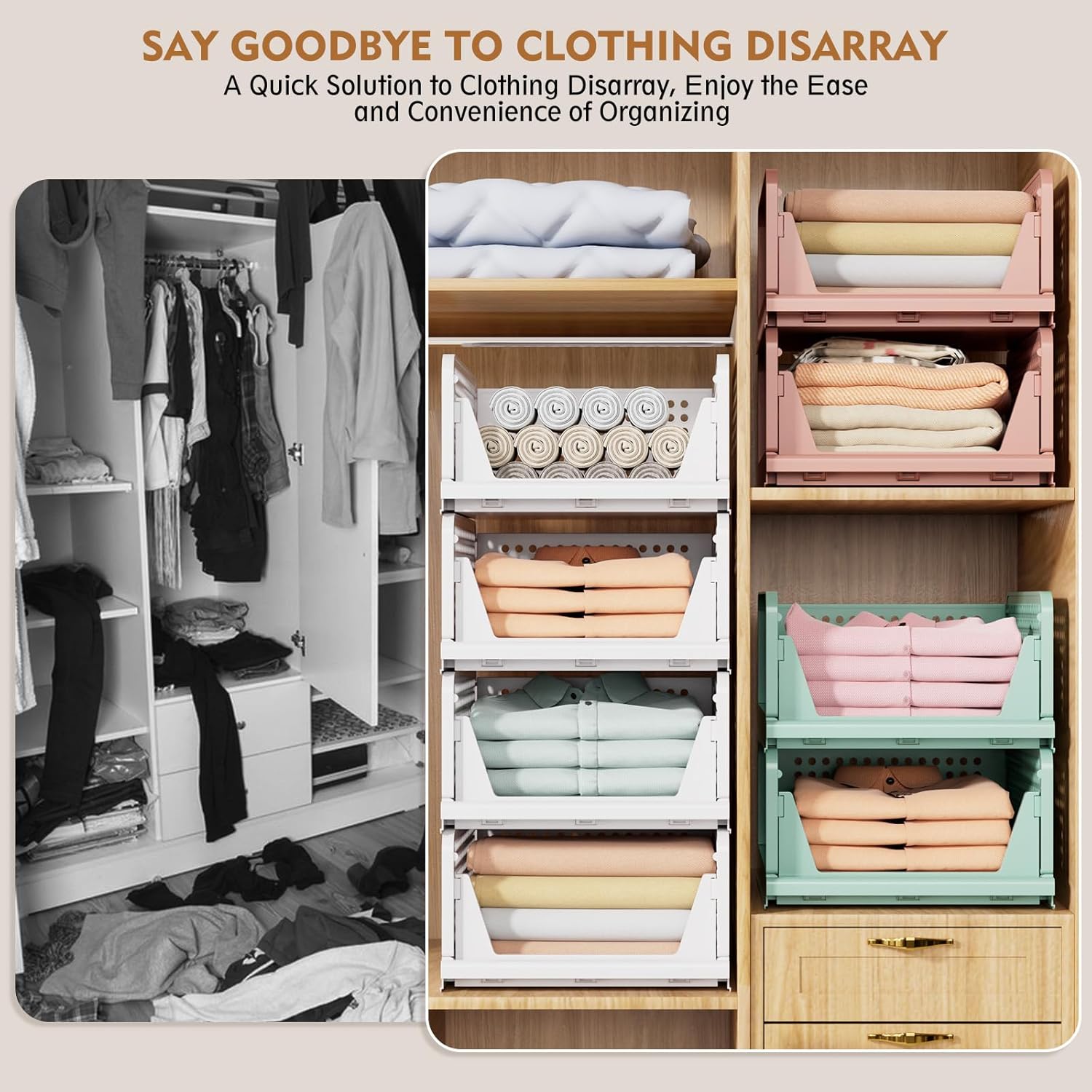 Thumbnail 6 de SNSLXH 8er-Set stapelbare Schrank-Organizer (faltbar) für Schubladen-Lagerung, weiß