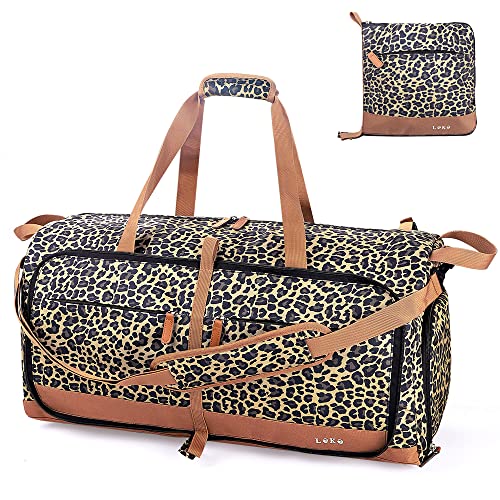 Detalle de Lekesky Large Foldable Travel Duffel Bag 80L – Leopard Print