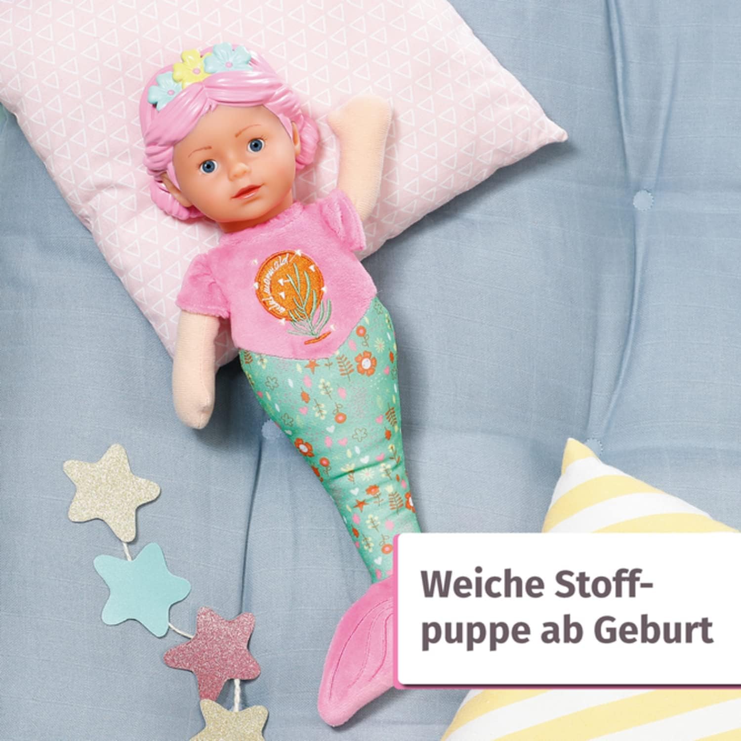 Detalle de BABY born Meerjungfrau for babies – waschbare Stoffpuppe, 33 cm, weicher Vinylkopf von Zapf Creation