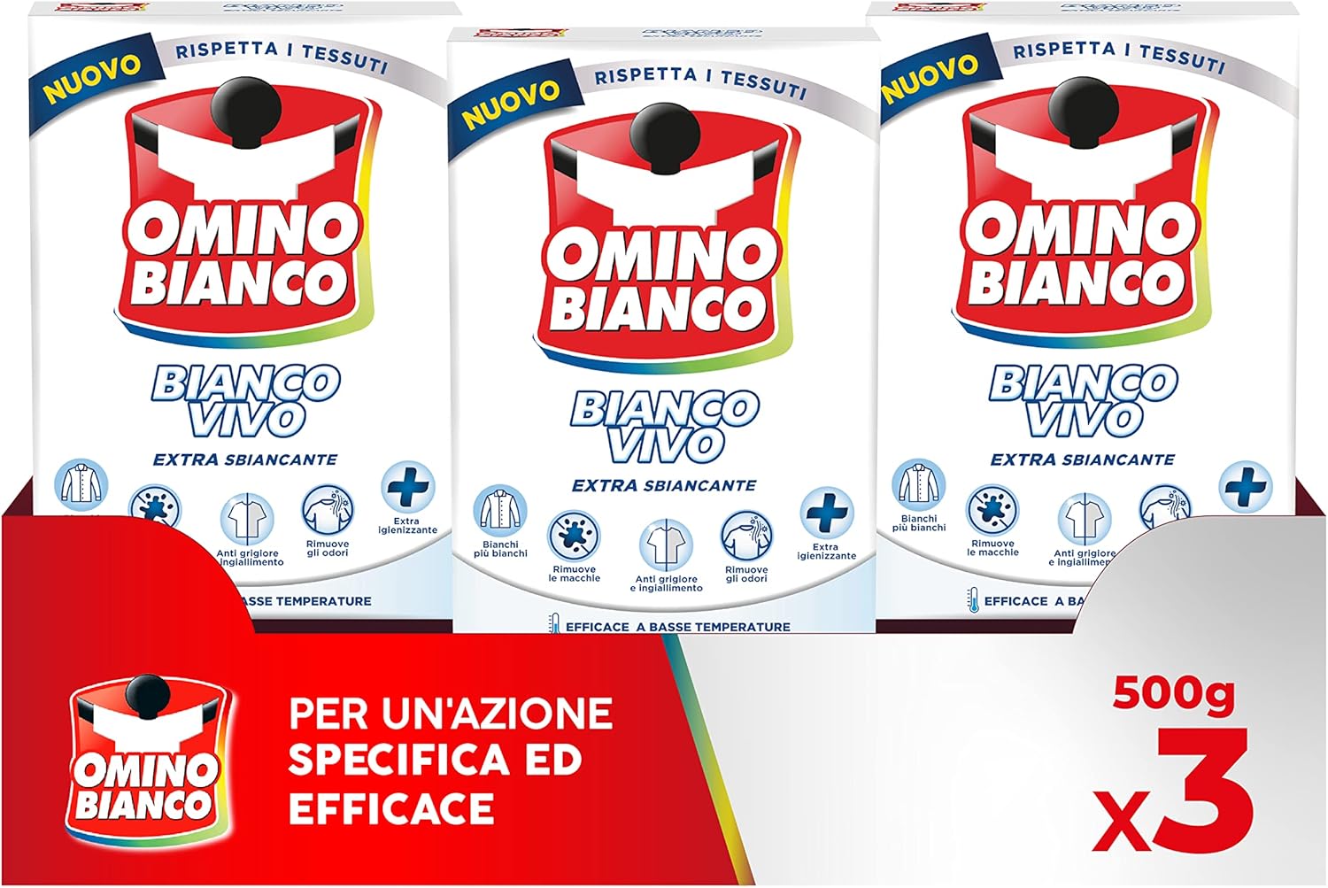 Detalle de Omino Bianco Bianco Vivo in Polvere - Additivo Lavatrice per Capelli Bianchi 500 g x 3