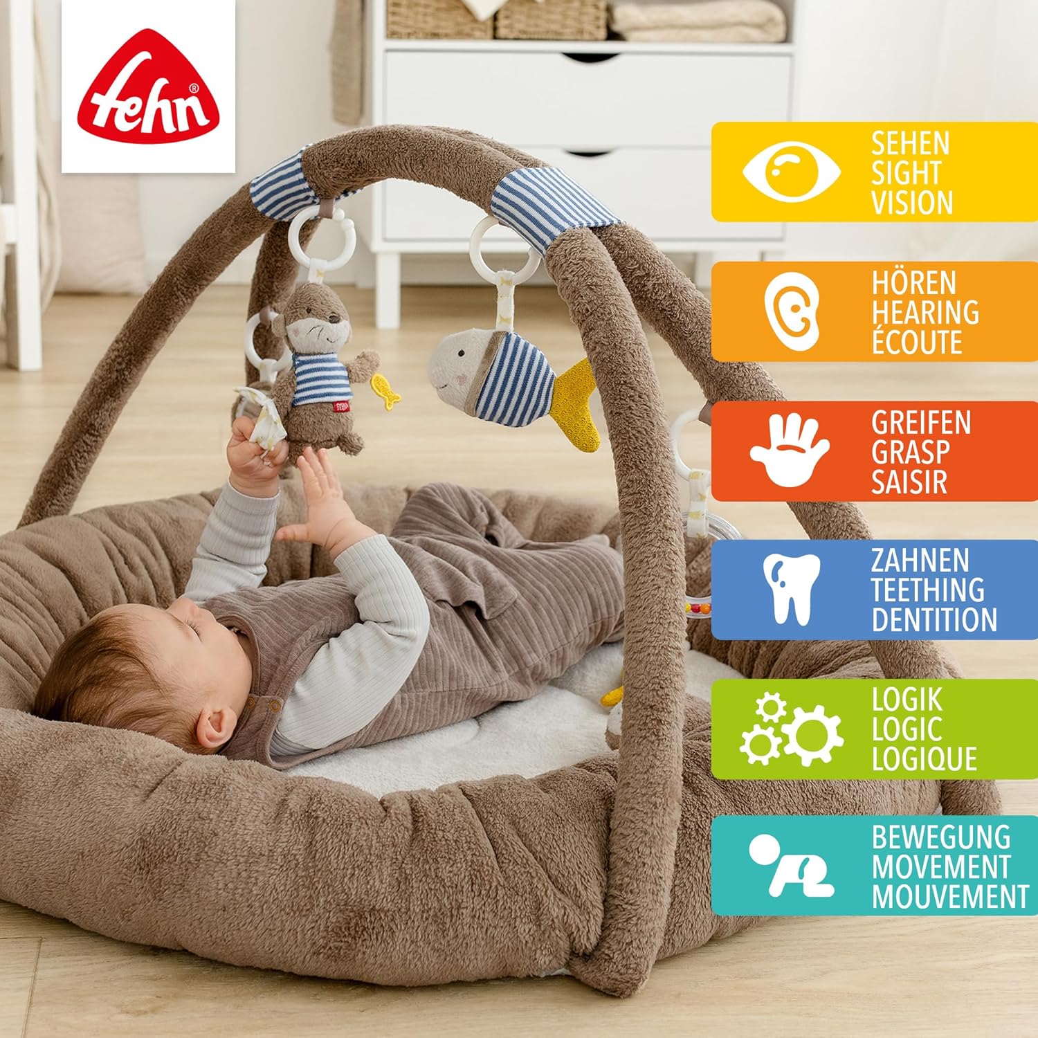 Thumbnail 1 de 3-D-Activity-Nest Otter – Besonders weicher Spielbogen mit 7 abnehmbaren Spielzeugen (ab 0+ Monaten)