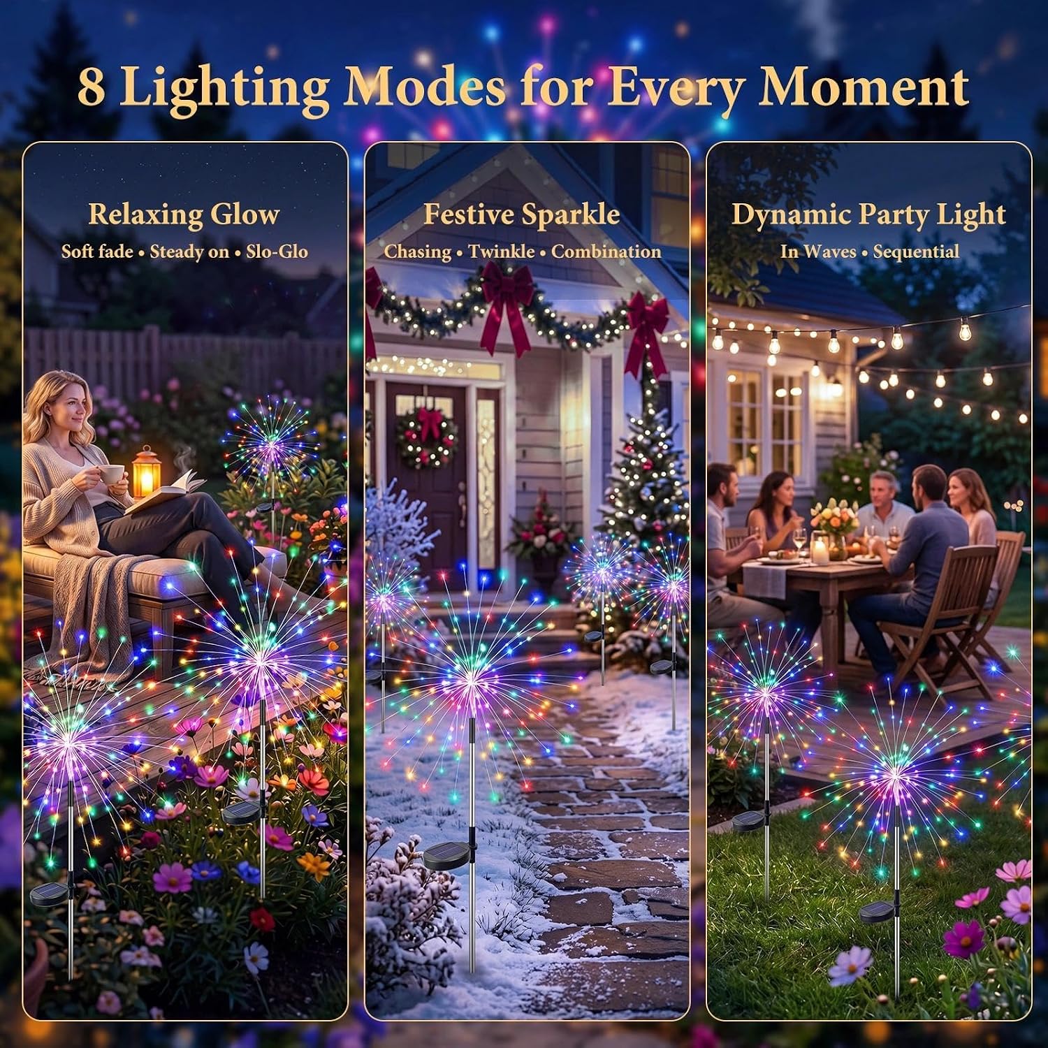 Detalle de Fairdeer Solar Firework Lights Outdoor Garden (4 Pack) – 120 LED Copper-Wire Starburst Path Lights