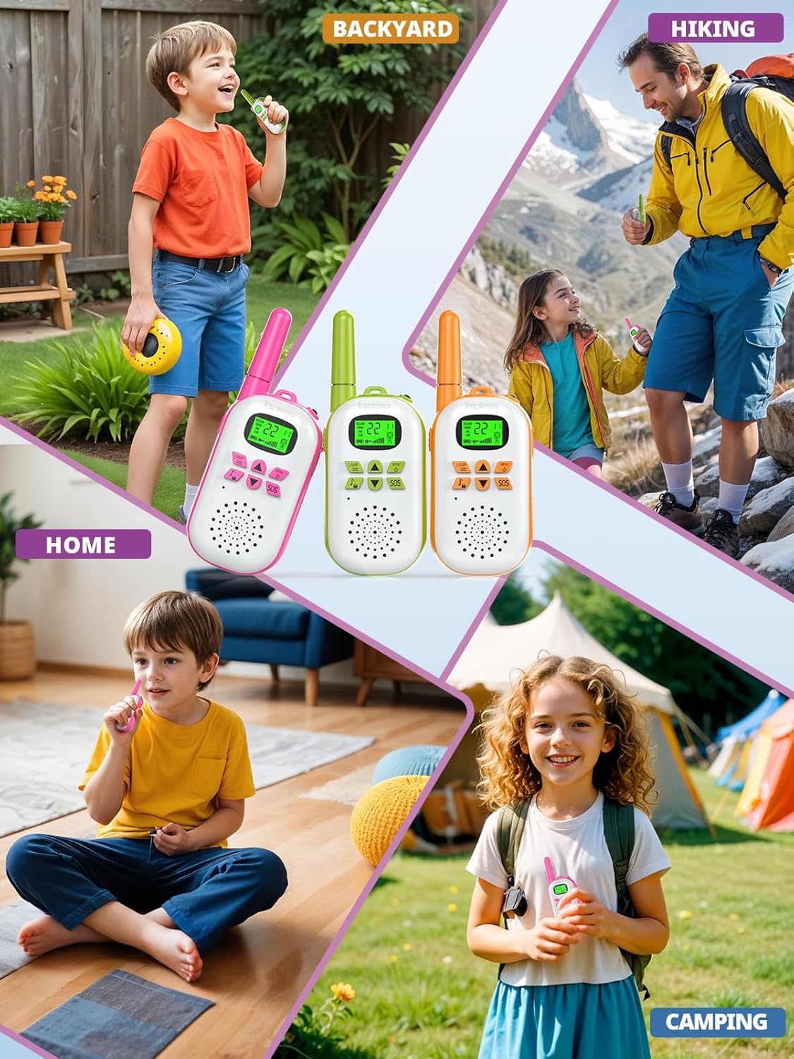 Thumbnail 3 de Inspireyes Walkie-Talkie Bambini ricaricabili (set da 3), fino a 48 ore di utilizzo, 22 canali e raggio fino a 3 km