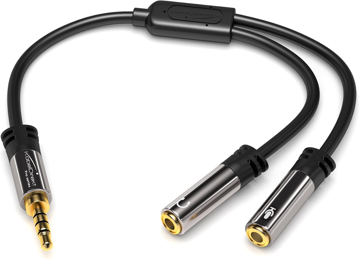 Detalle 2 de KabelDirekt PRO Series AUX Audio Headset Y Adapter Cable (3.5mm Male to 2 x 3.5mm Female)
