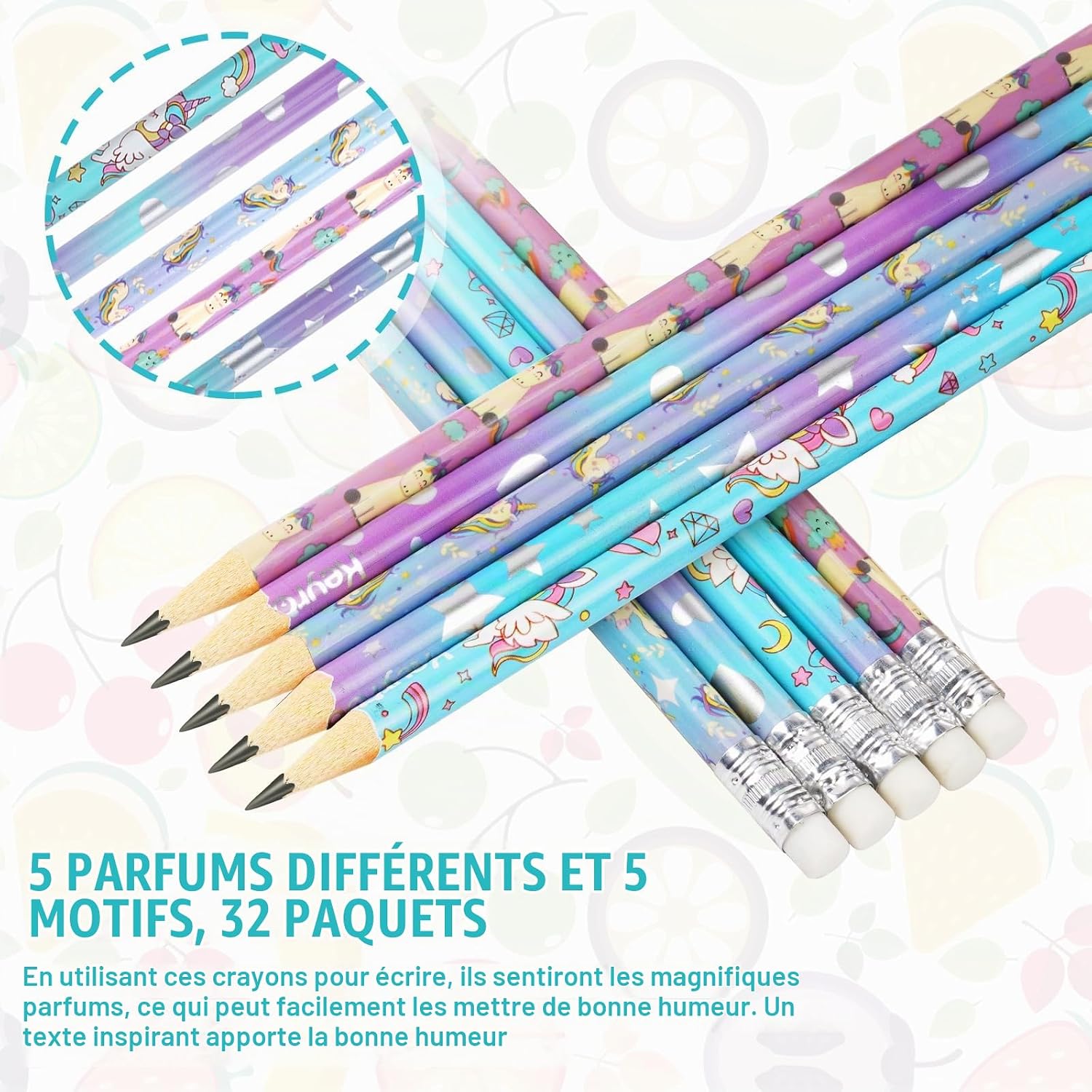 Thumbnail 3 de Vicloon Scented Pencils geurpotloden, 32 HB-potloden met gum en fruitgeur