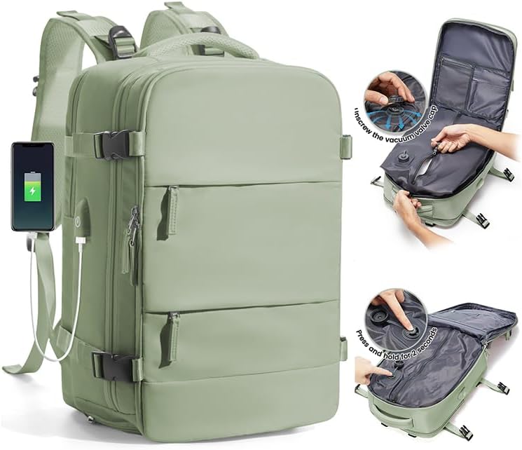 SZLX Zaino Ryanair 40x30x20 Sottovuoto: Zaino da Viaggio con compressione, USB e scomparto per laptop 14
