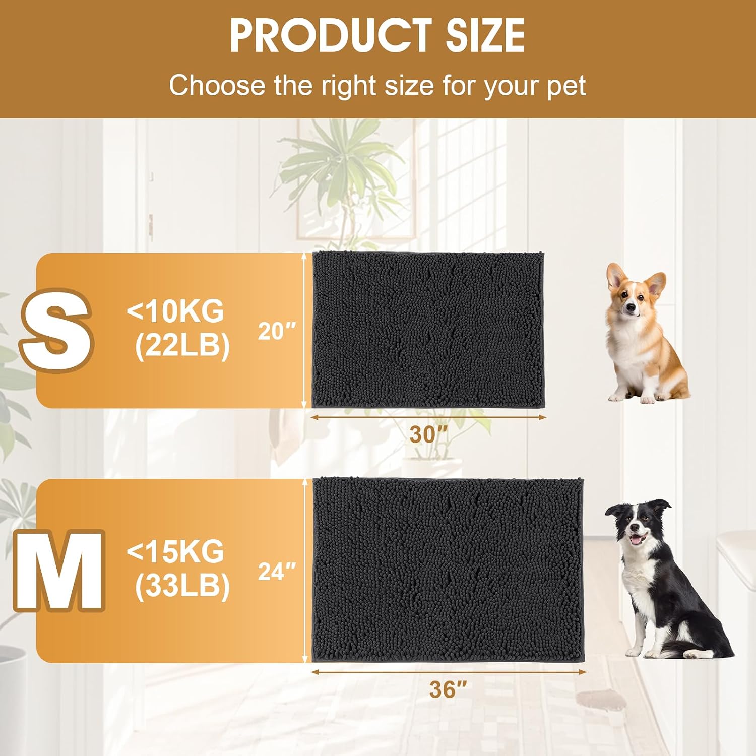 Detalle de IM HOME 2-Piece Chenille Dog Door Mats, 30 x 20-Inch, Non-Slip, Washable