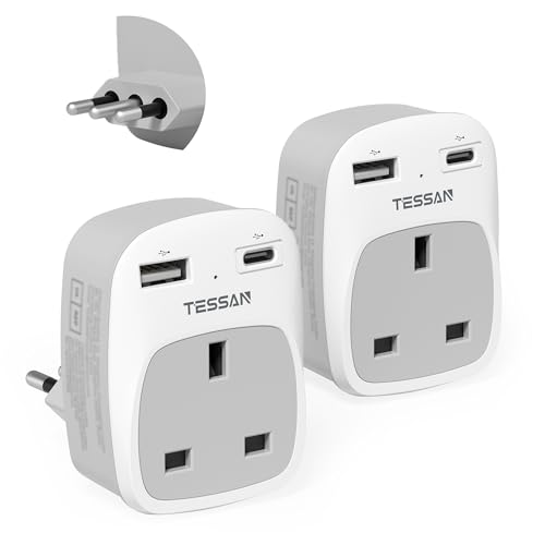 Detalle de TESSAN UK to Italy Plug Adapter with USB-C: 3-in-1 Travel Power Solution
