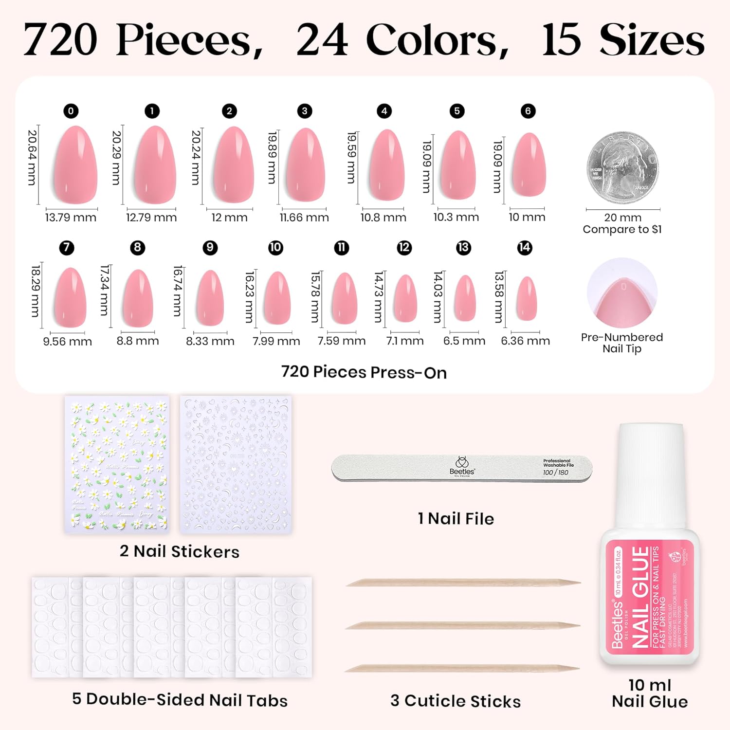 Thumbnail 5 de Beetles Rainbow Gleam Press On Nails Kit — 720 Pieces in 24 Colors (Short Almond) with Glue, Tabs, and Accessories