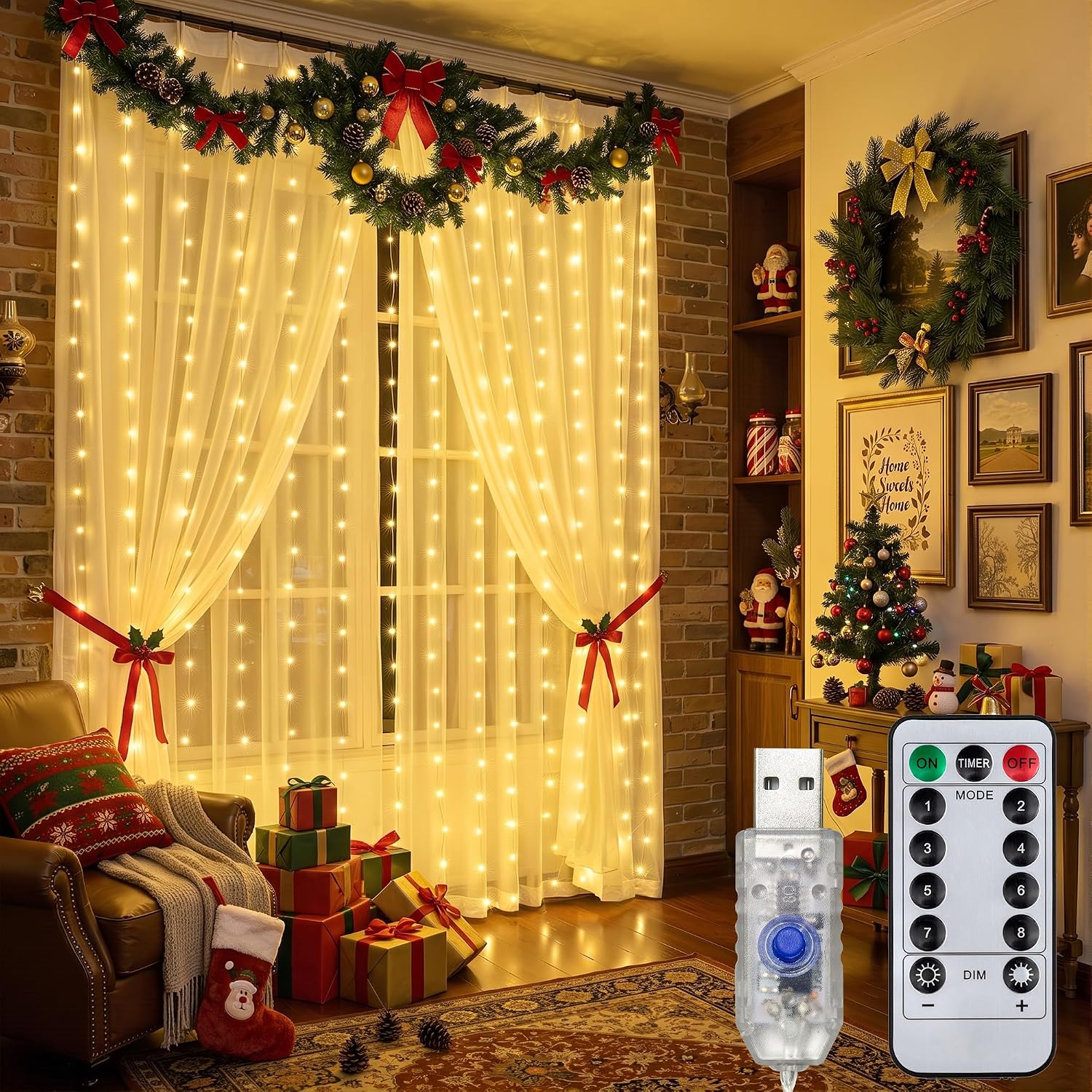 Detalle de Soagrc SG-CP-CL Curtain String Lights, 200 Warm White LEDs, 8 Modes, IP44