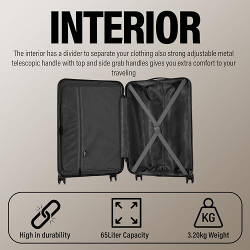 Thumbnail 5 de ATX Luggage Medium Suitcase 65L with Built-in TSA Lock – 3.20kg, 4 Dual Spinner Wheels