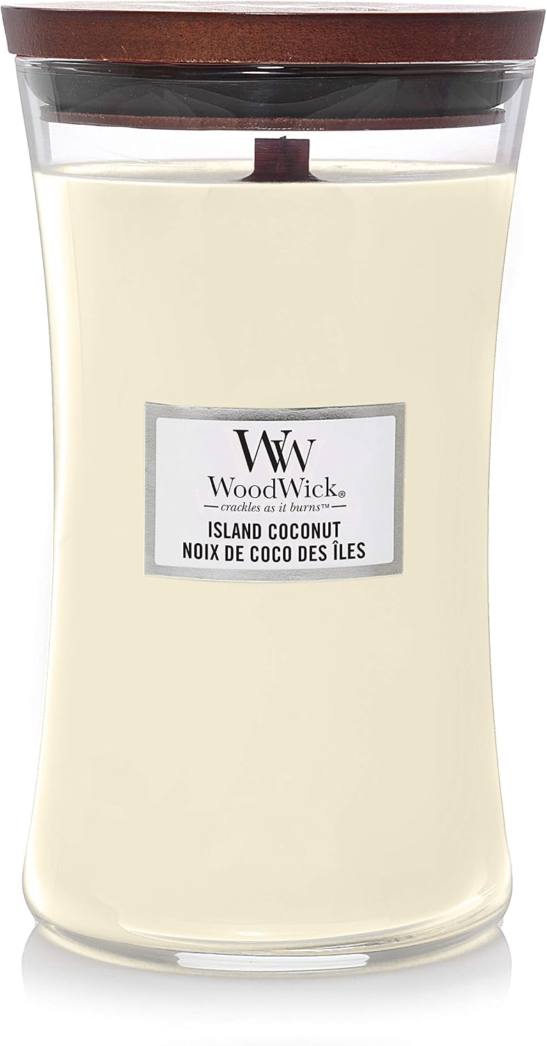 Detalle de WoodWick Bougie parfumée grand format sablier Noix de coco des îles