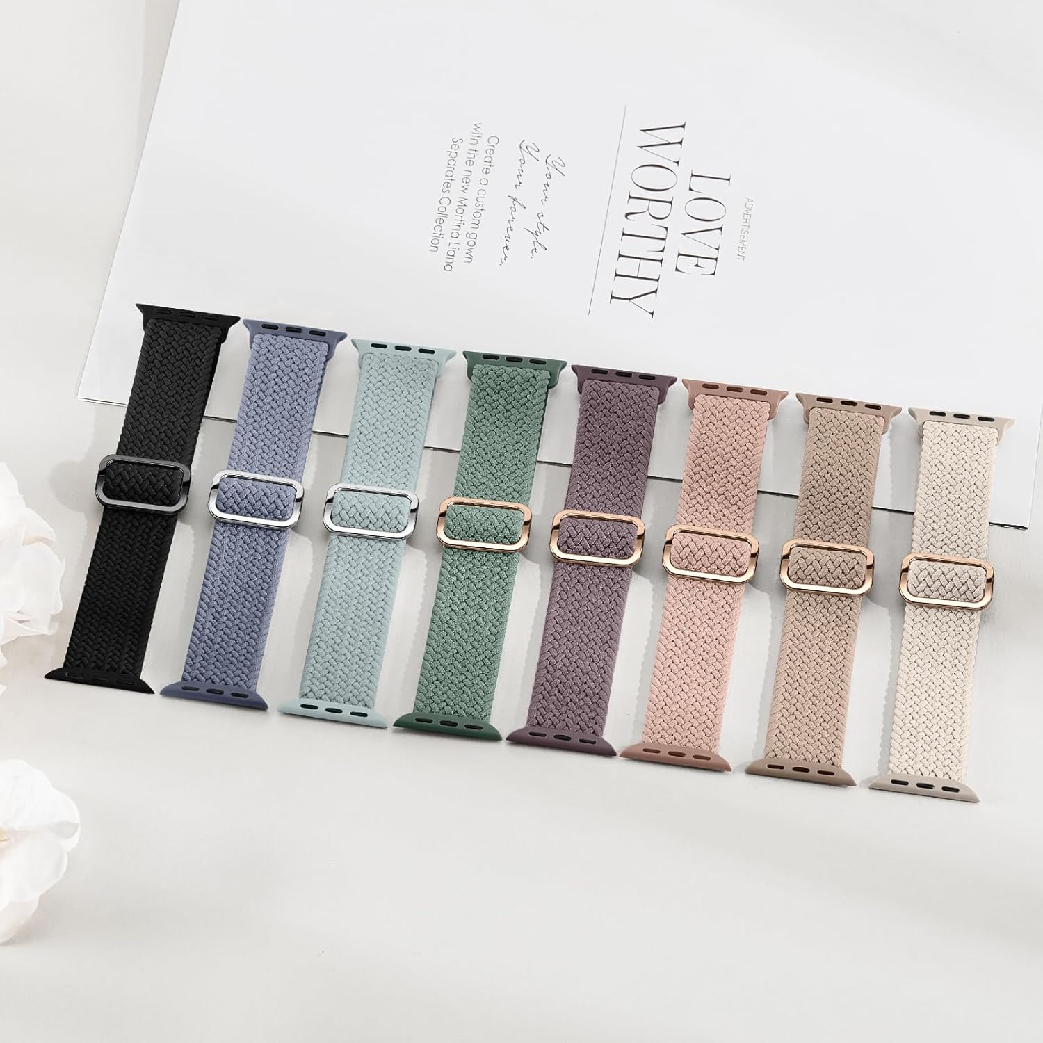 Detalle 2 de Superuper 8-Pack Braided Loop Elastic Strap Compatible with Apple Watch (38–49mm)
