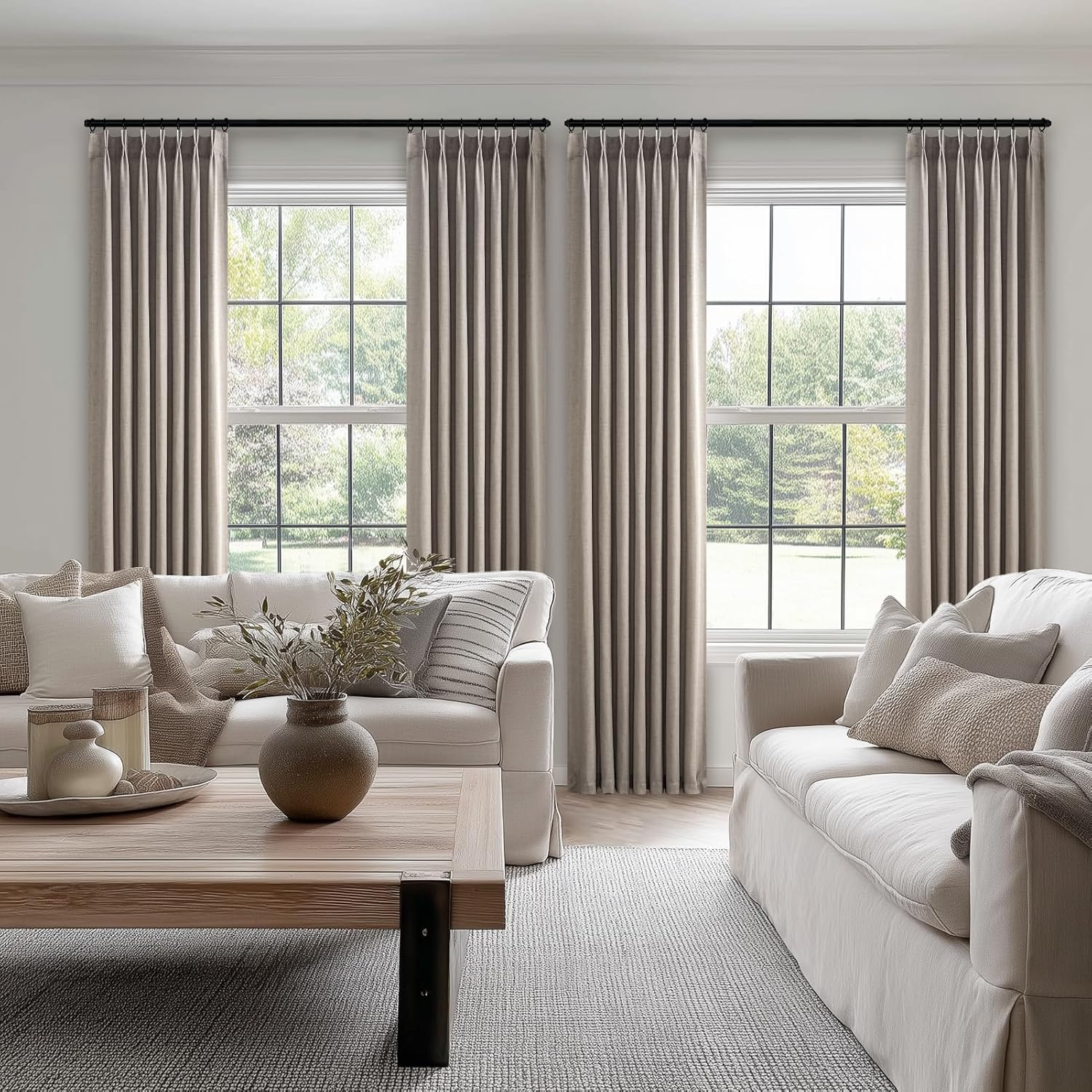 Thumbnail 5 de Topfinel Burlywood Pinch Pleated Curtains 84 Inches Long – 2 Panels Set, Stone Washed Linen-Earth Tone Semi-Sheer