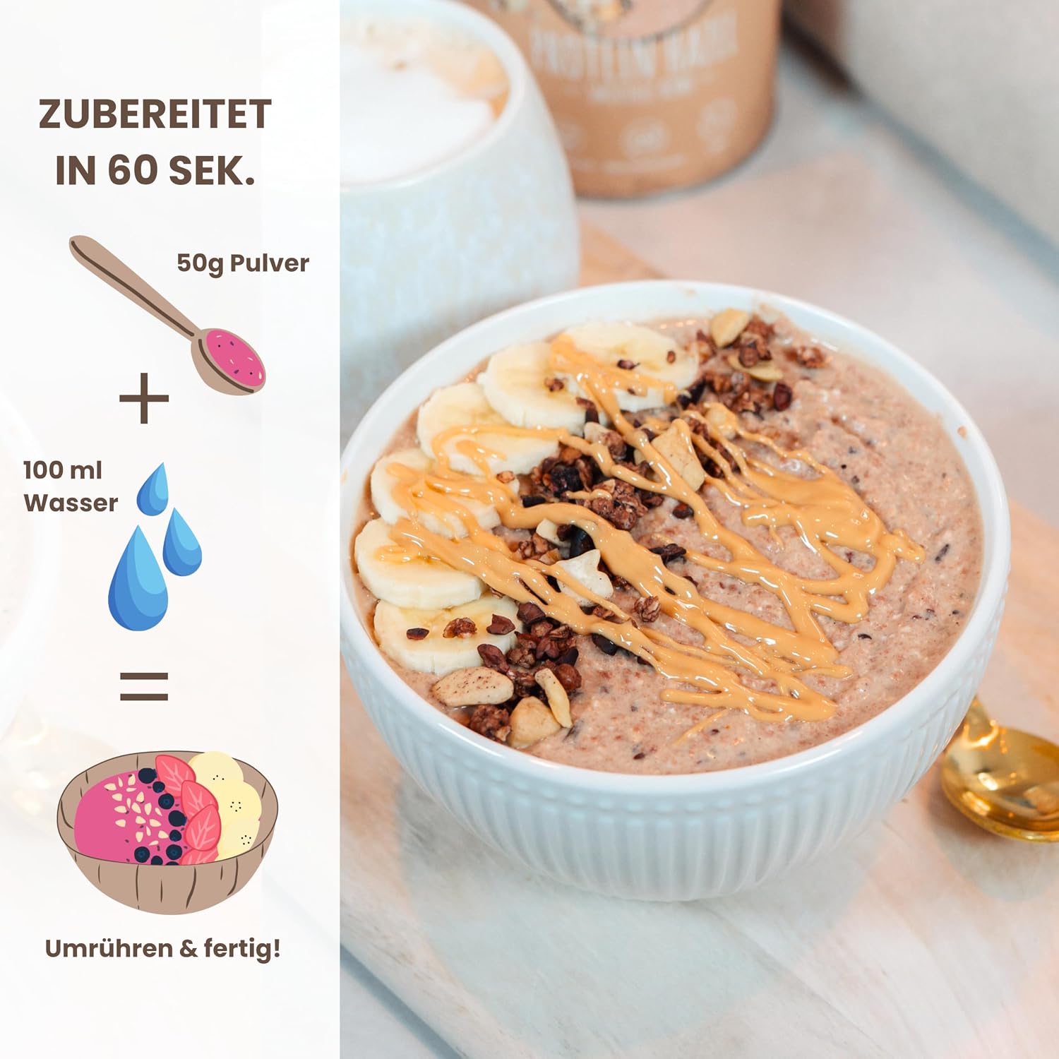 Detalle de BREKKY Protein Hazel Smoothie Bowl (vegan, ohne Zuckerzusatz) – easy in 60 Sekunden zubereitet