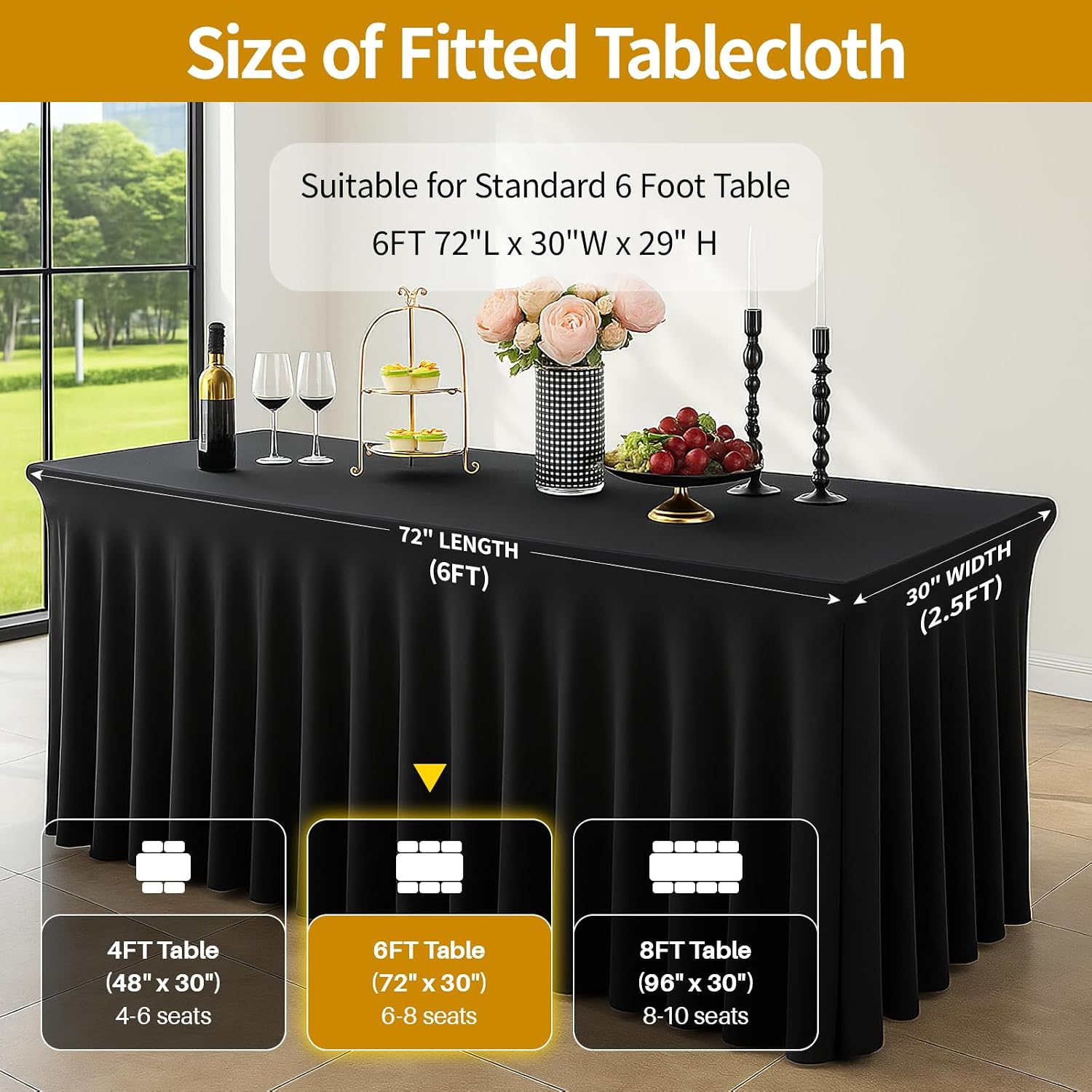 Detalle de Deep Dream 2 Pack Black Spandex Table Covers for 6-Foot Tables