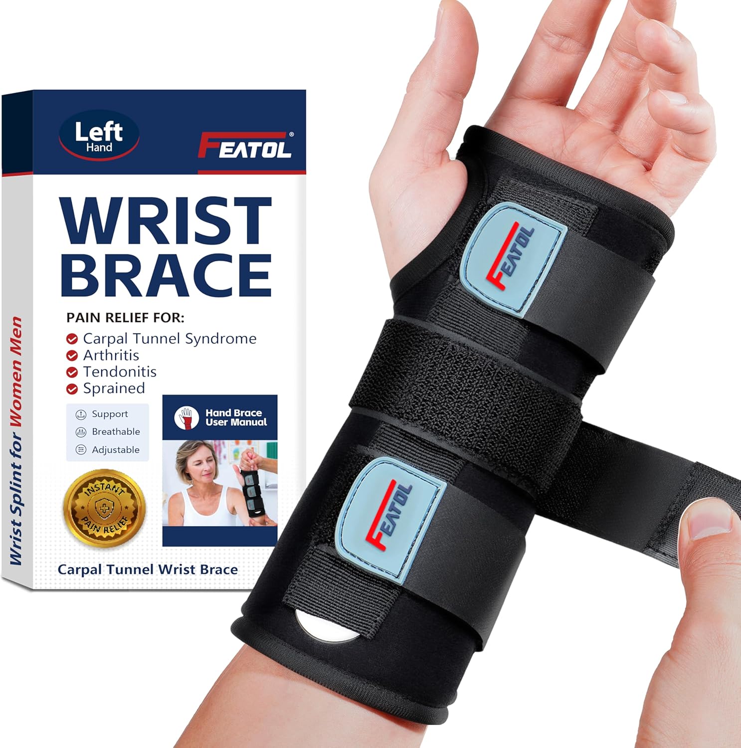 Detalle de FEATOL Wrist Brace for Carpal Tunnel, Left Small/Medium 🩺