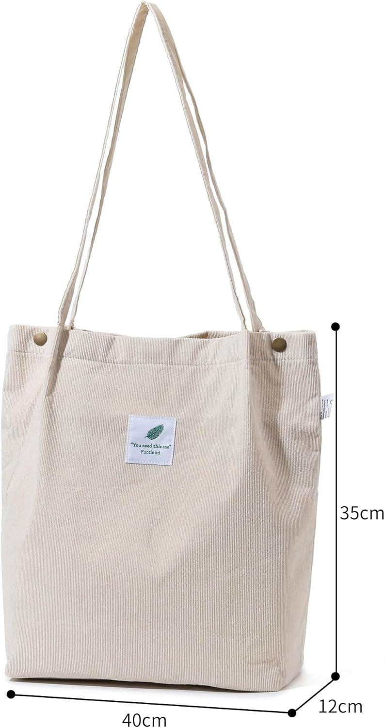 Thumbnail 5 de Funtlend Umhängetasche Damen Groß aus Cord mit gefütterter Jute – Shopper für Uni, Arbeit & Schule (Braun)