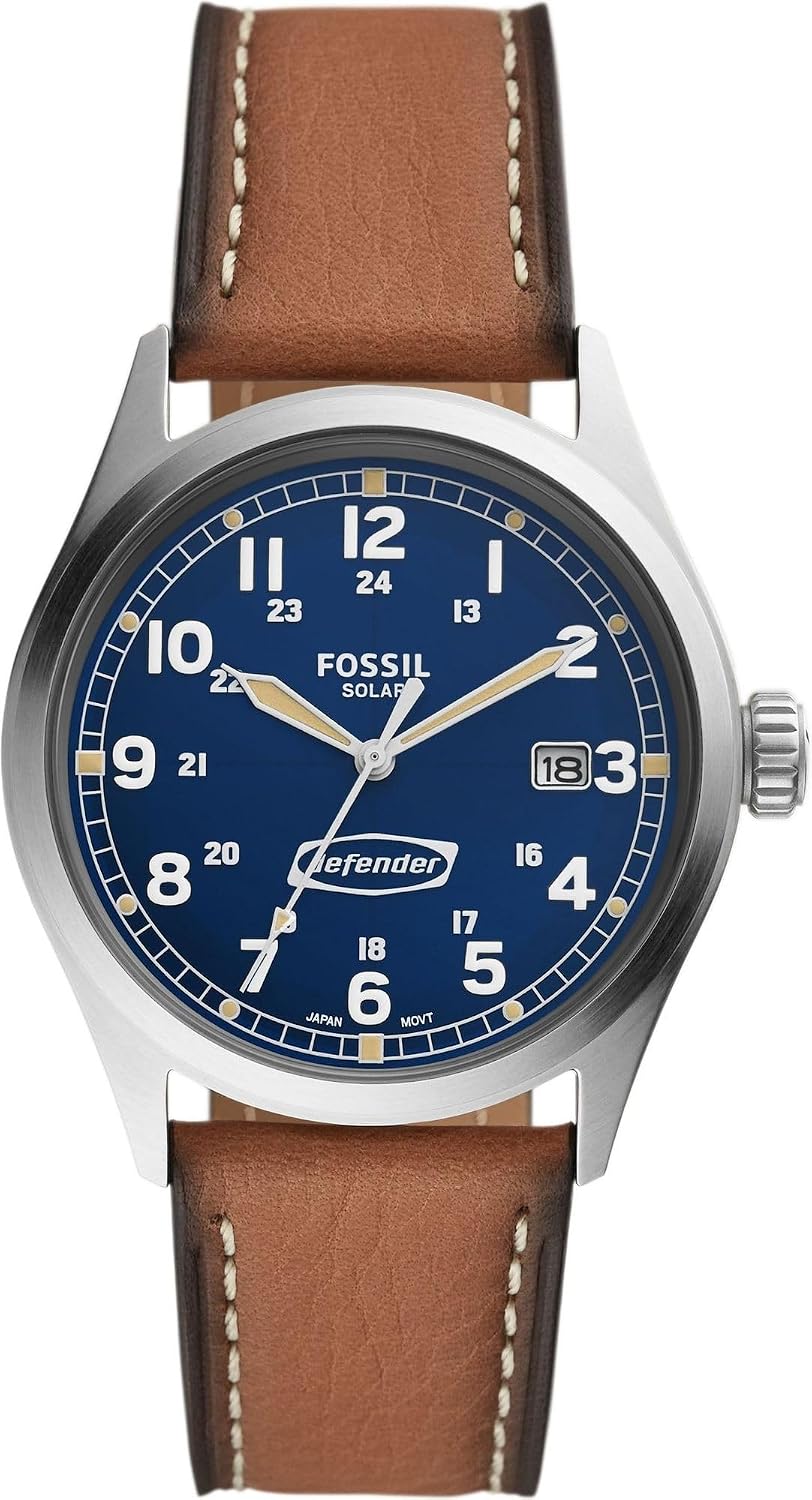 Detalle 2 de Fossil Defender Orologio da uomo: energia solare, datario analogico e cinturini in acciaio o pelle