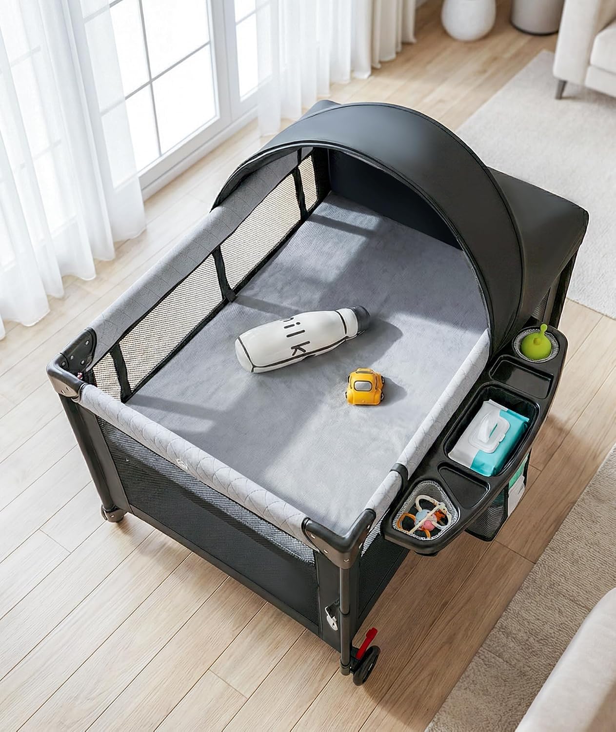 Thumbnail 4 de YoYiCuna 4-in-1 Pack and Play, Black, with Mattress and Mosquito Net