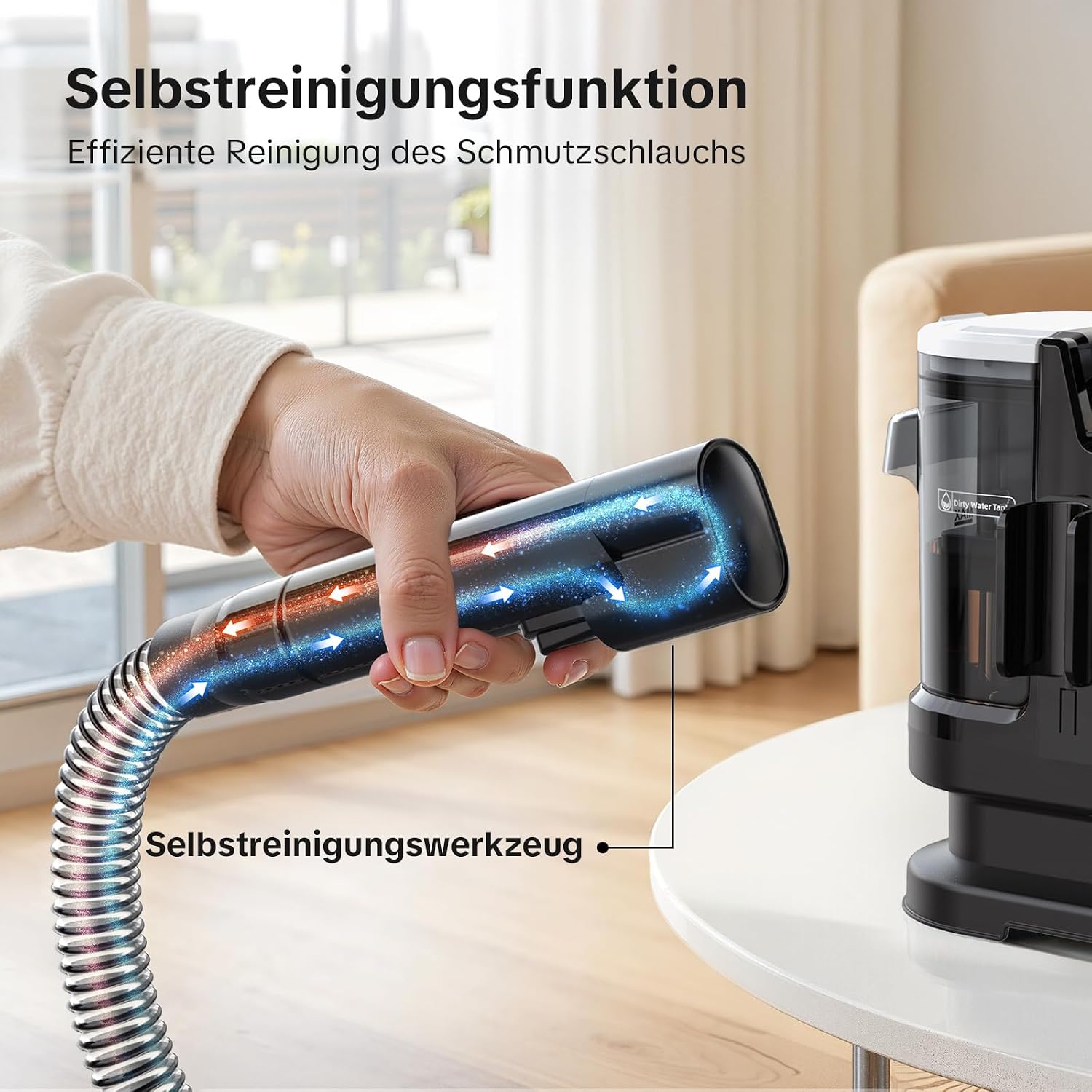 Detalle 2 de Lubluelu Nasssauger Polsterreiniger Gerät – Heißwasser-Tiefenreinigung 18 kPa, 1400 W, 2x 1,75 l Tanks, 5 m Kabel, 1,7 m Schlauch