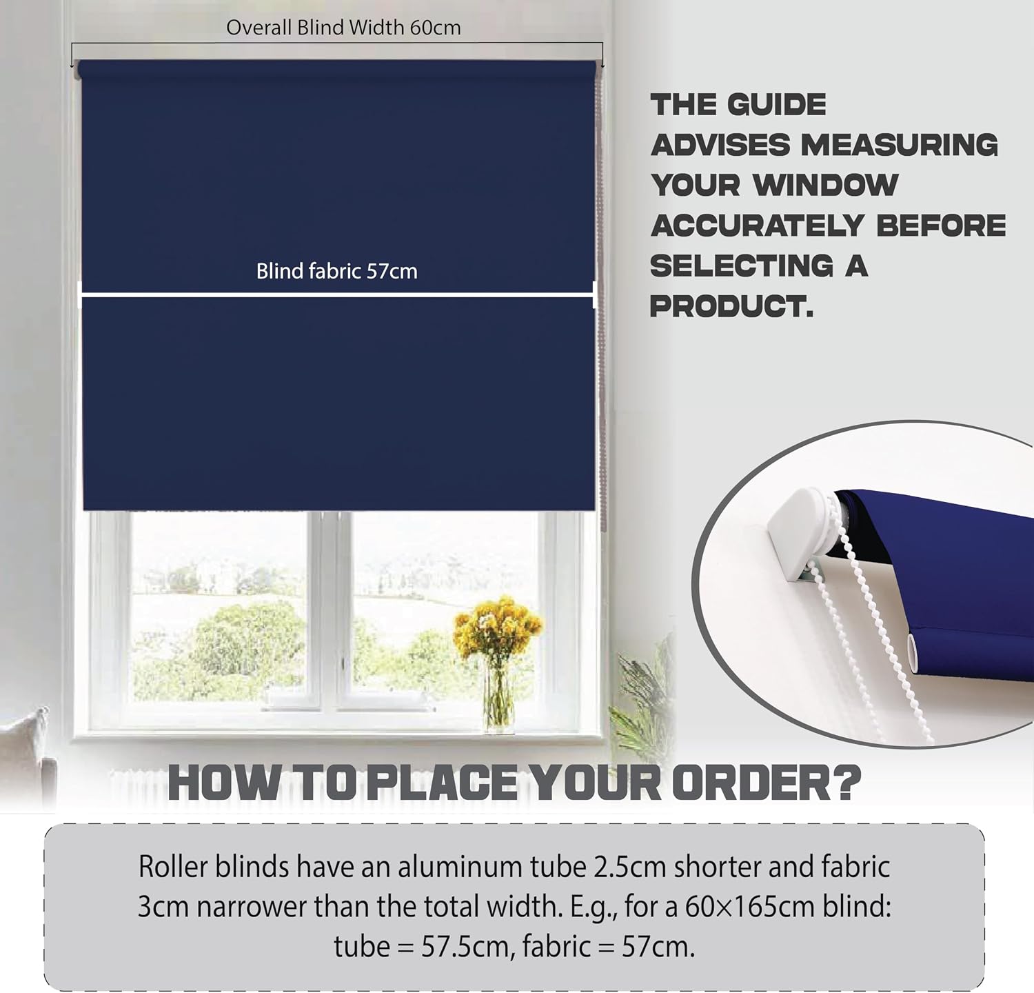Detalle de FUNKY GADGETS Blackout Roller Blinds, Navy (90cm Wide x 165cm Drop)