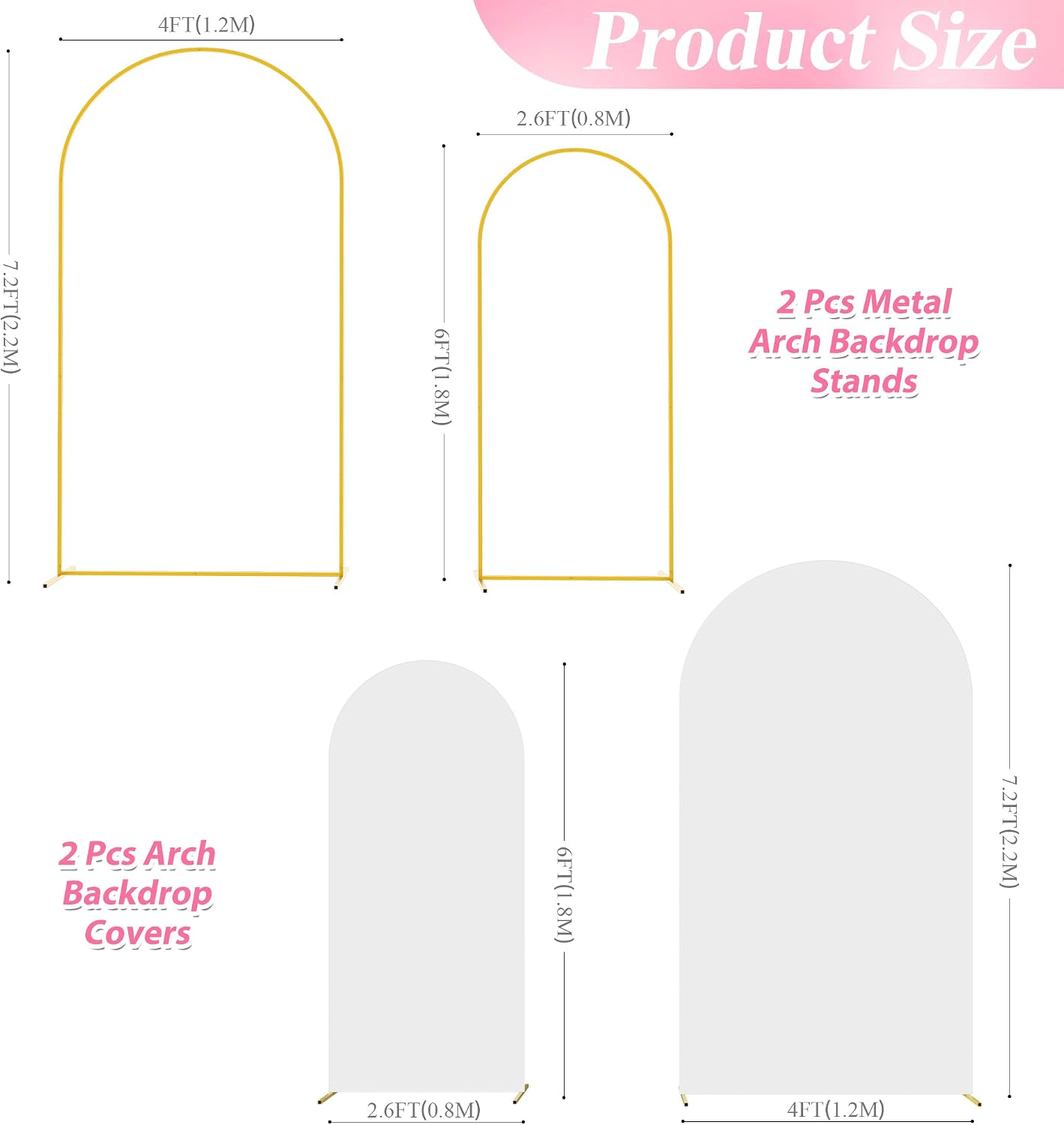 Thumbnail 1 de Wokceer Wedding Arch Backdrop Stand & Cover Set (2 Metal Arches with White Arch Covers)