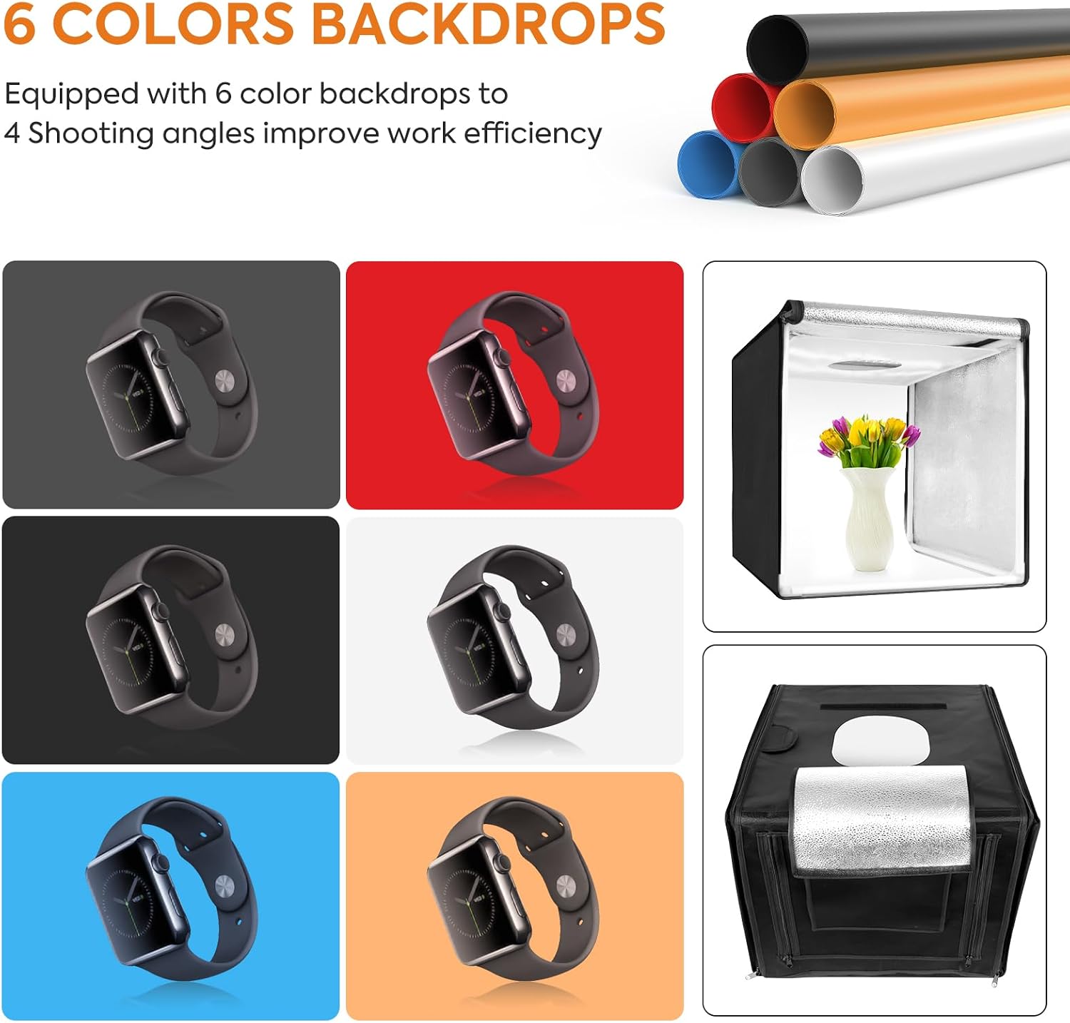 Thumbnail 3 de Bi-Colour LED Photo Light Box 80x80cm — Dimmable, High CRI Studio with 6 Backdrops